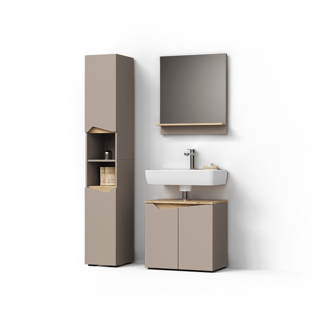 Livinity® Badmöbel-Set Timavo, Greige/Artisan-Eiche, 3 Teile, mit Hochschra günstig online kaufen