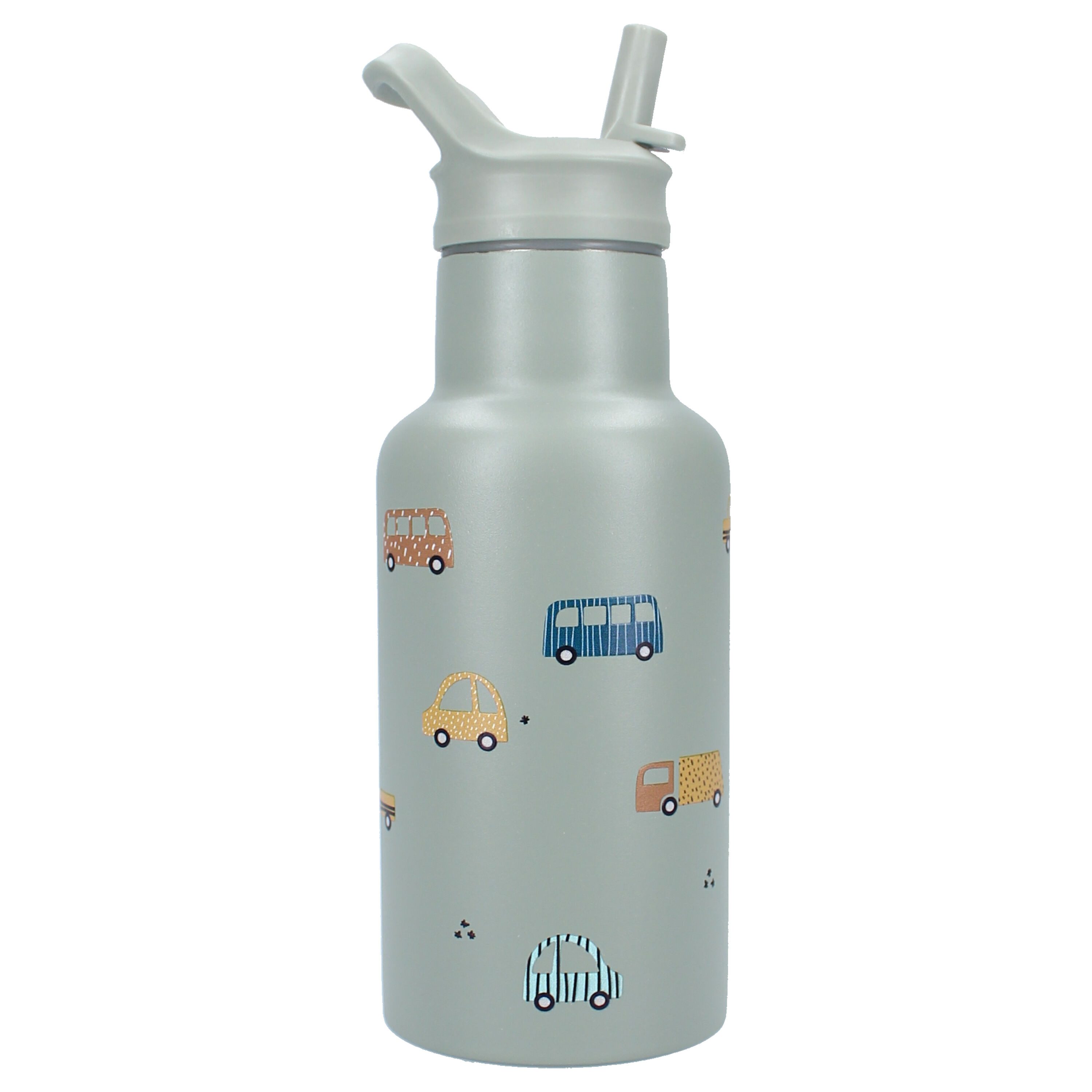 Kidzroom Trinkflasche Wasserflasche 350 ml für Kinder aus Edelstahl mit Strohhalm