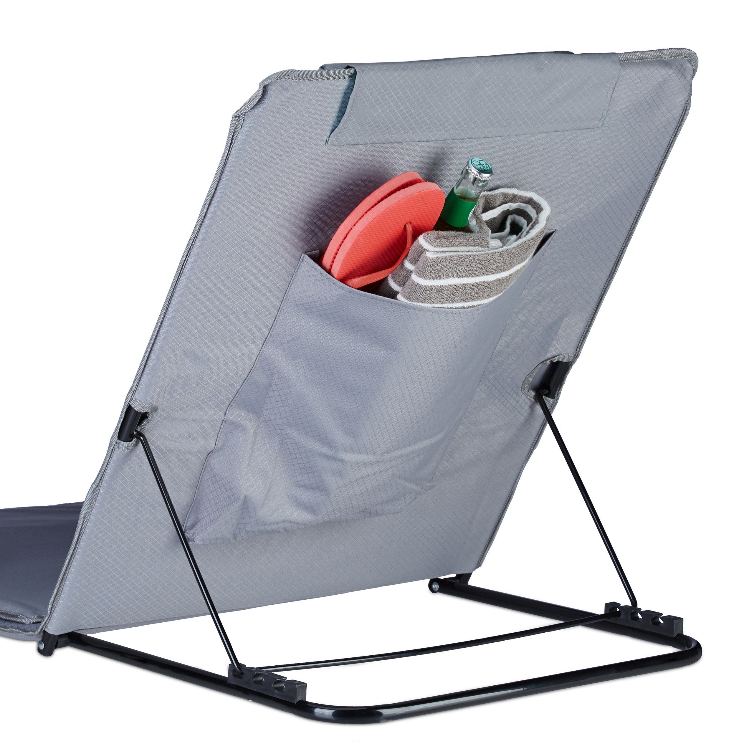 relaxdays Gartenliege Strandmatte XXL mit Kopfkissen, grau