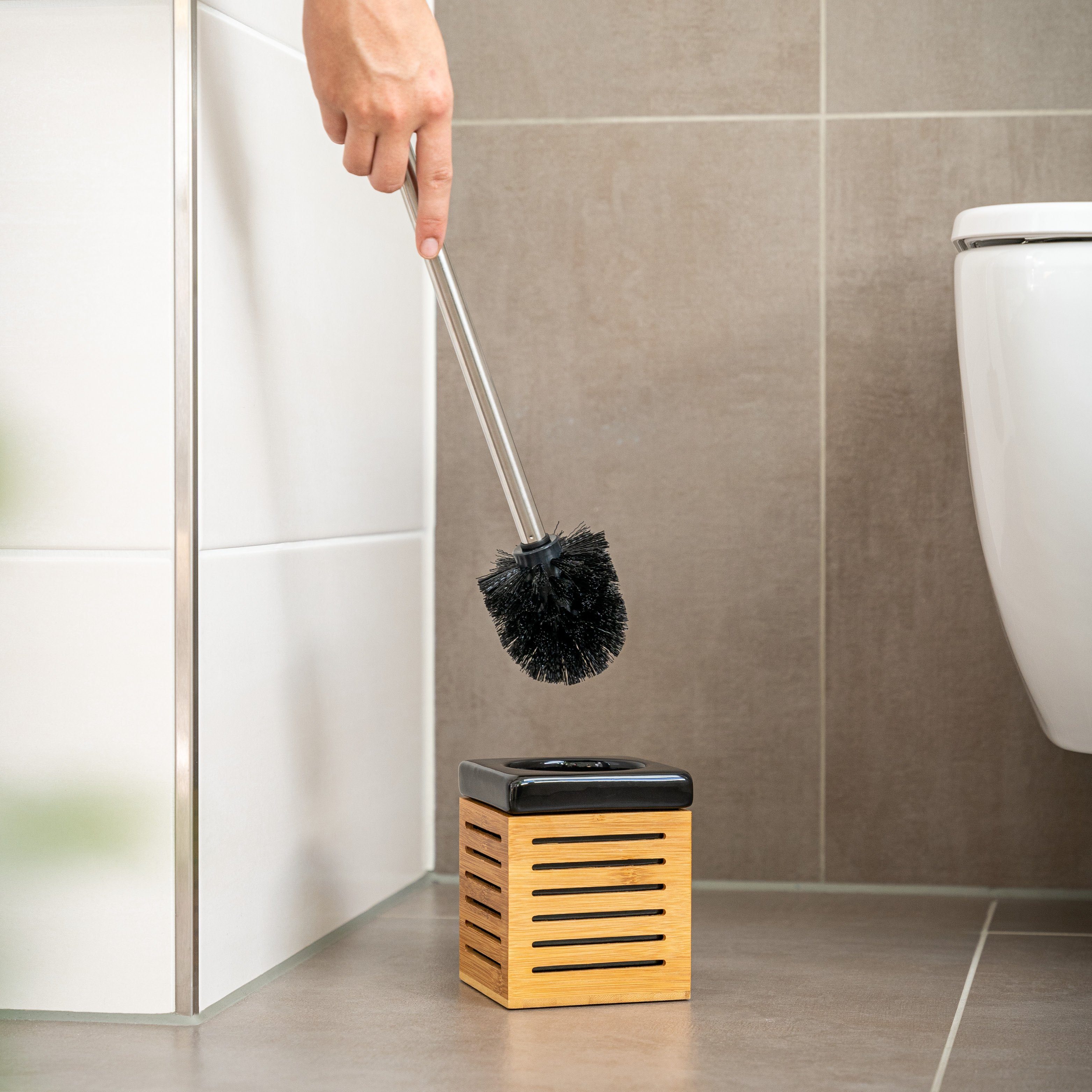 Keramik, Badezimmer, WC-Garnitur, (Set) schwarz, bremermann bremermann Bambus, WC-Reinigungsbürste WC-Bürstenhalter,