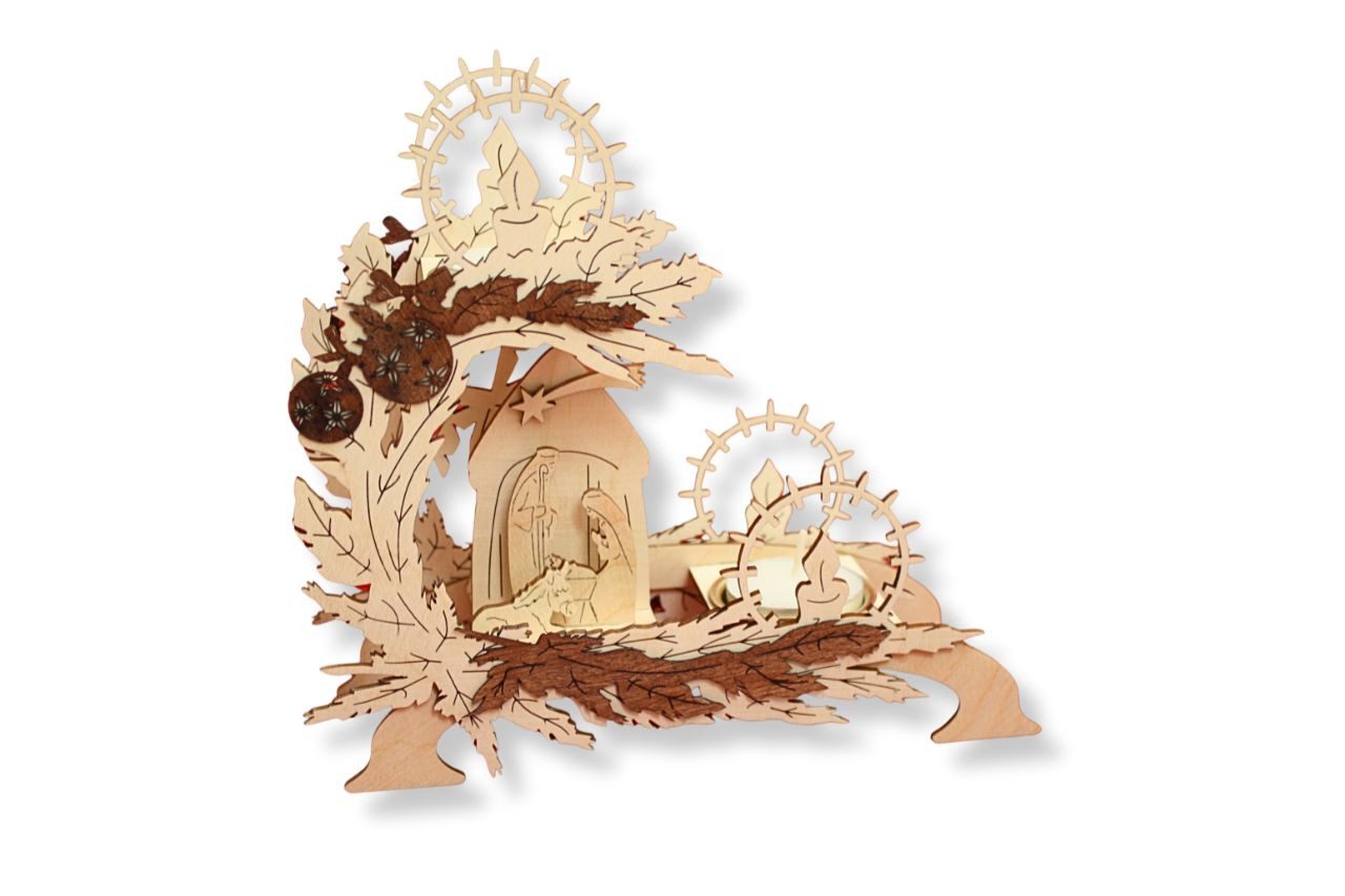 DeColibri Teelichthalter Teelichthalter Jesus Geburt, Heilige Drei Könige - Holzkunst Sachsen (Packung), Holzkunst aus Sachsen, für Teelichte geeignet