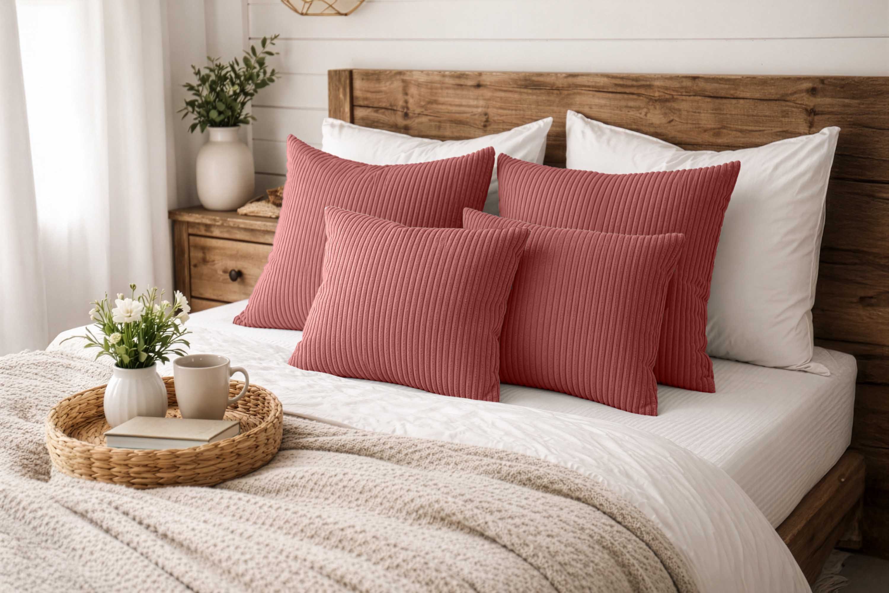 Amilian Dekokissen Sofakissen 4er Set mit Füllung - 2x 45x45 + 2x 35x45 cm, Hotelverschluss, waschbar, formstabil