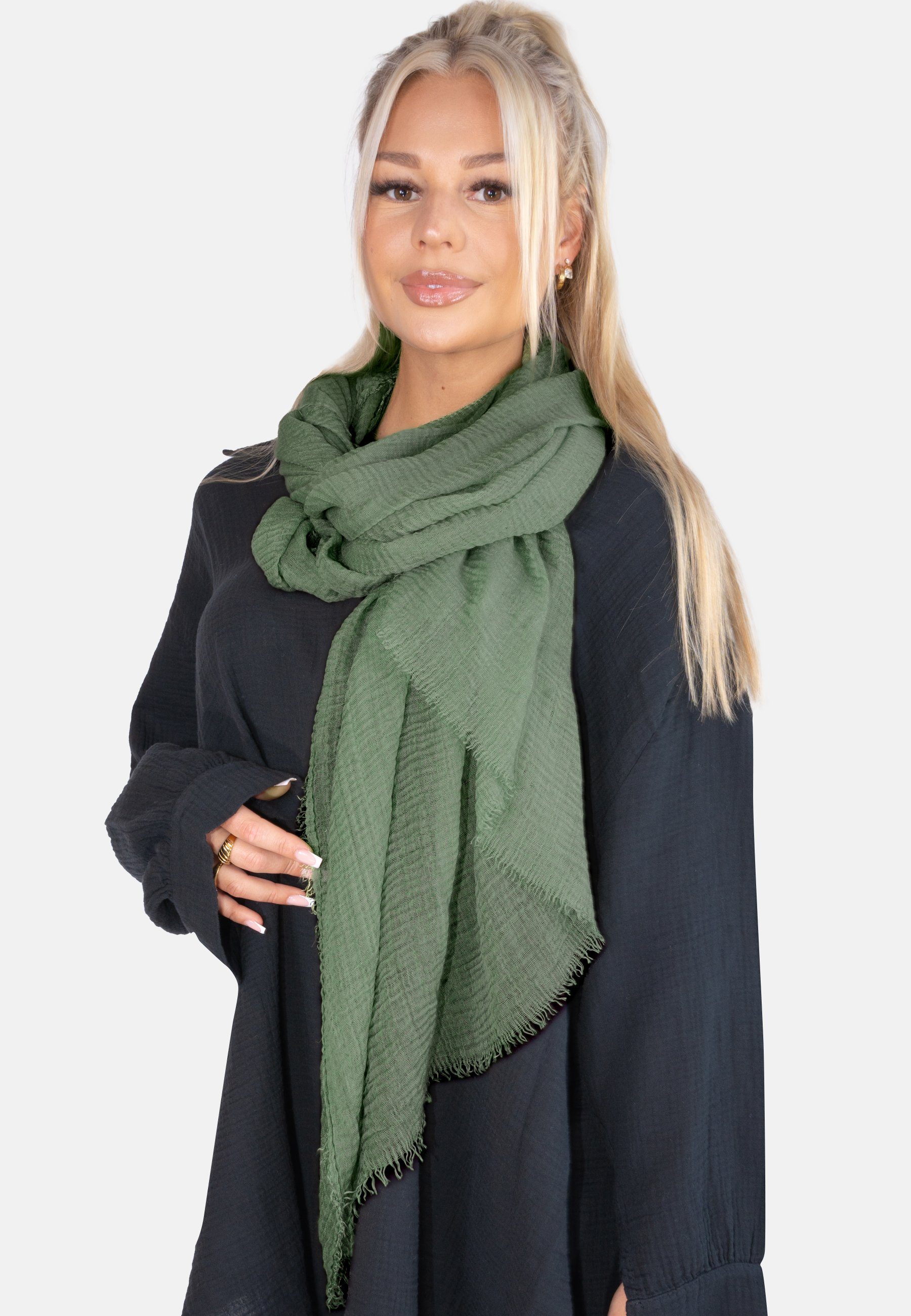 Damen Isabella grün gewellter in leichter Dünner, April Uni und of army Seasons Schal Schal, weicher Schal Struktur