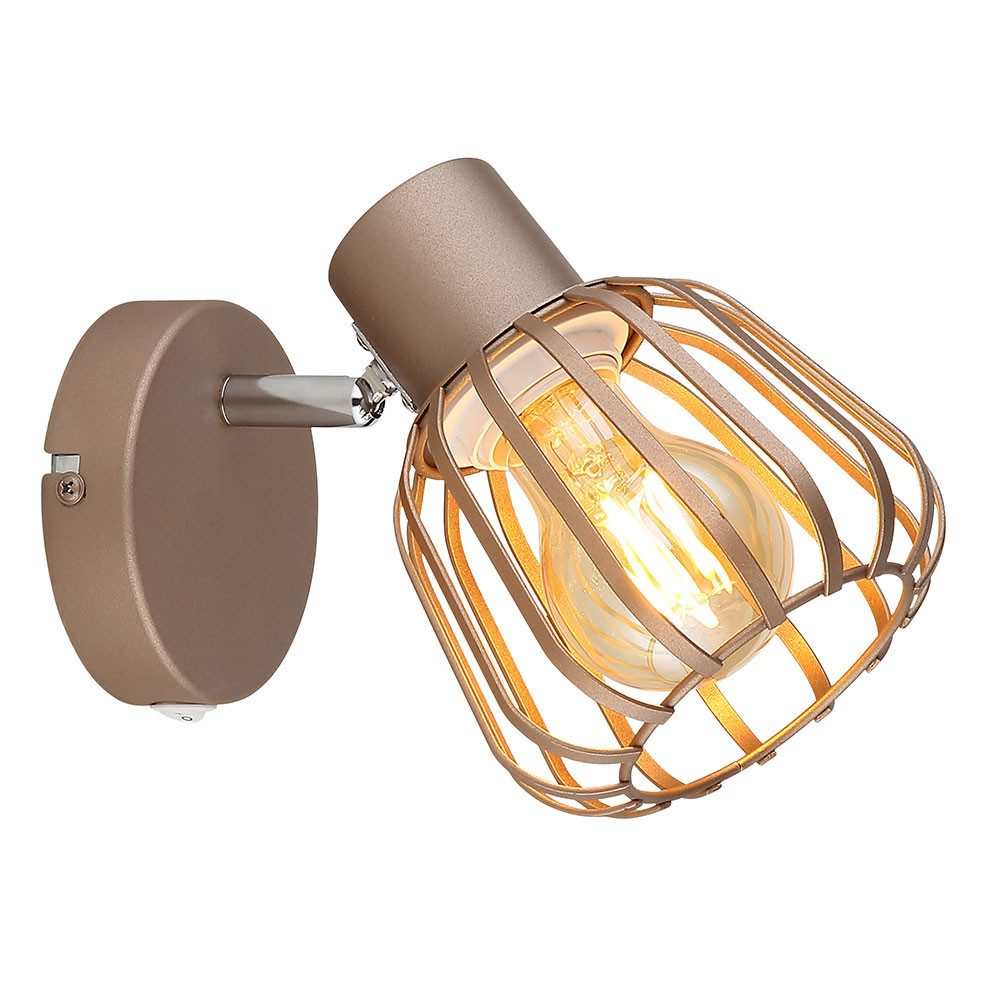 GLOBO LIGHTING Wandleuchte, Leuchtmittel nicht inklusive, Wandleuchte Schlafzimmerlampe Metall kaffeefarben schwenkbar H 15 cm