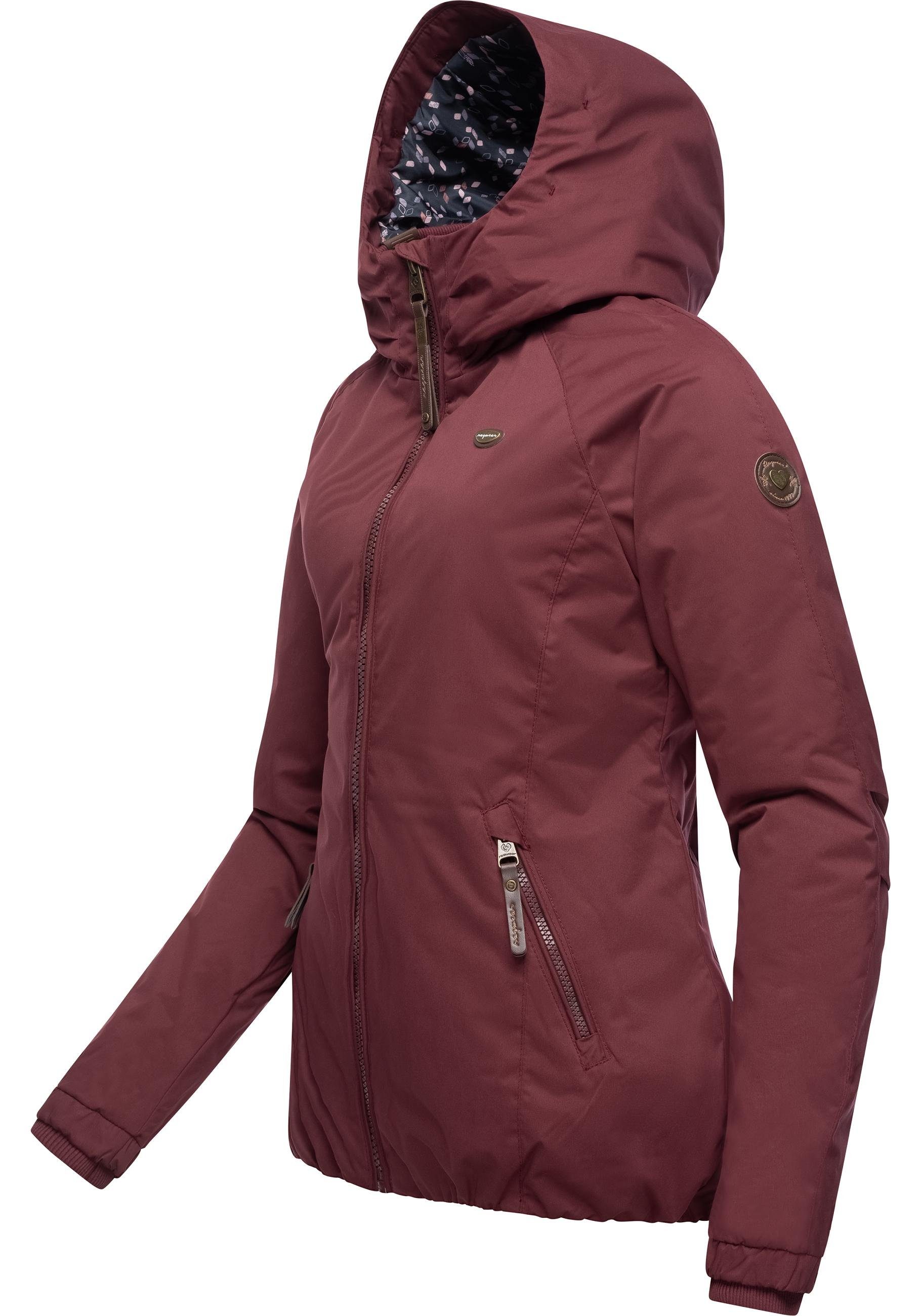 Ragwear Winterjacke Dizzie Winter wasserdichte Outdoorjacke den für weinrot Winter Kapuze mit