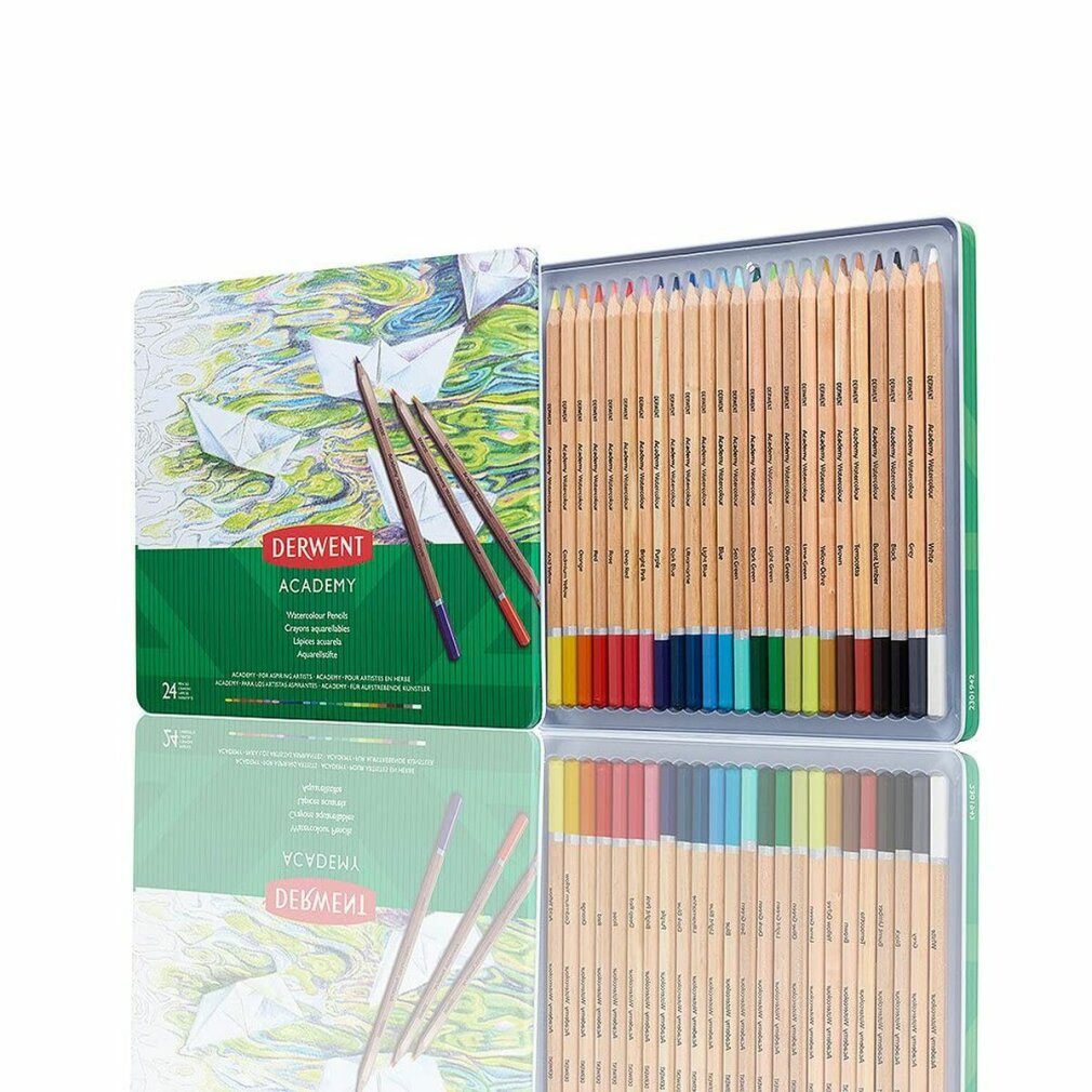 Derwent Marker Academy Aquarellstifte 24er-Set in Dose Hochwertige Farbstifte