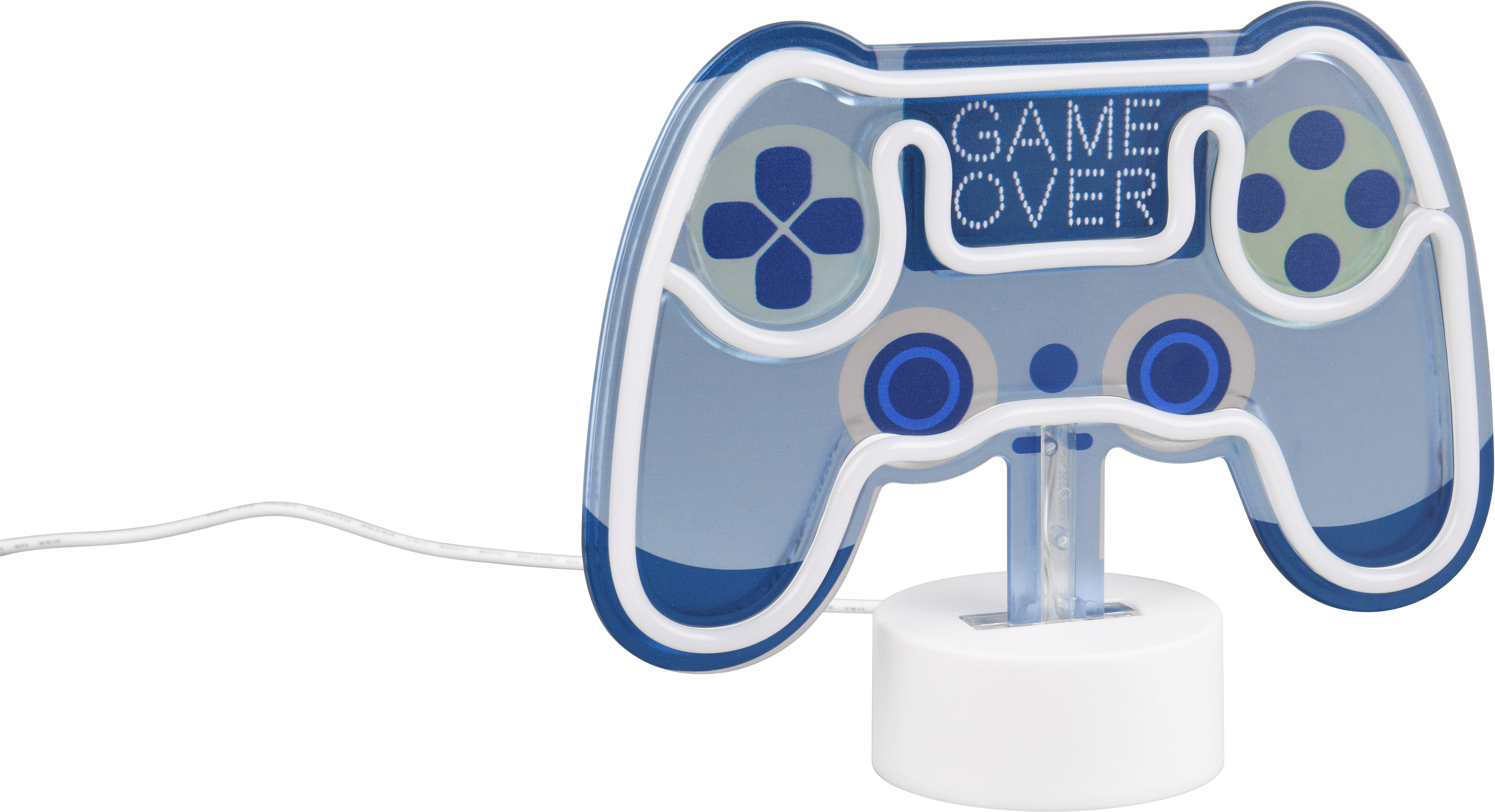Reality Leuchten LED Tischleuchte CONTROL, blaue LED Leuchte in Form eines Game Controllers, Ein-/Ausschalter, USB-Ladefunktion, LED fest integriert, blau, RGB, 1,2W LED, Batteriebetrieb oder per USB-Kabel, Schalter ON/OFF Ø 8,5cm