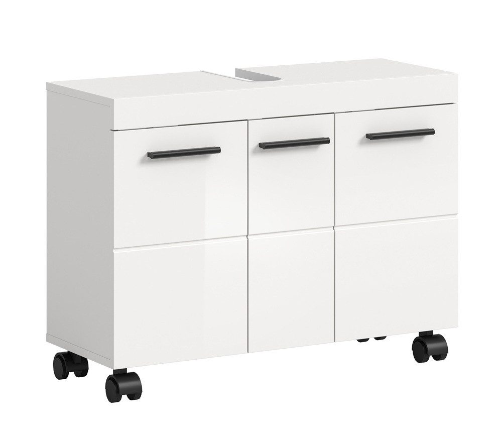 xonox.home Waschbeckenunterschrank Waschbeckenunterschrank Nova, mit 3 Türen, weiß Hochglanz Waschbeckenunterschrank