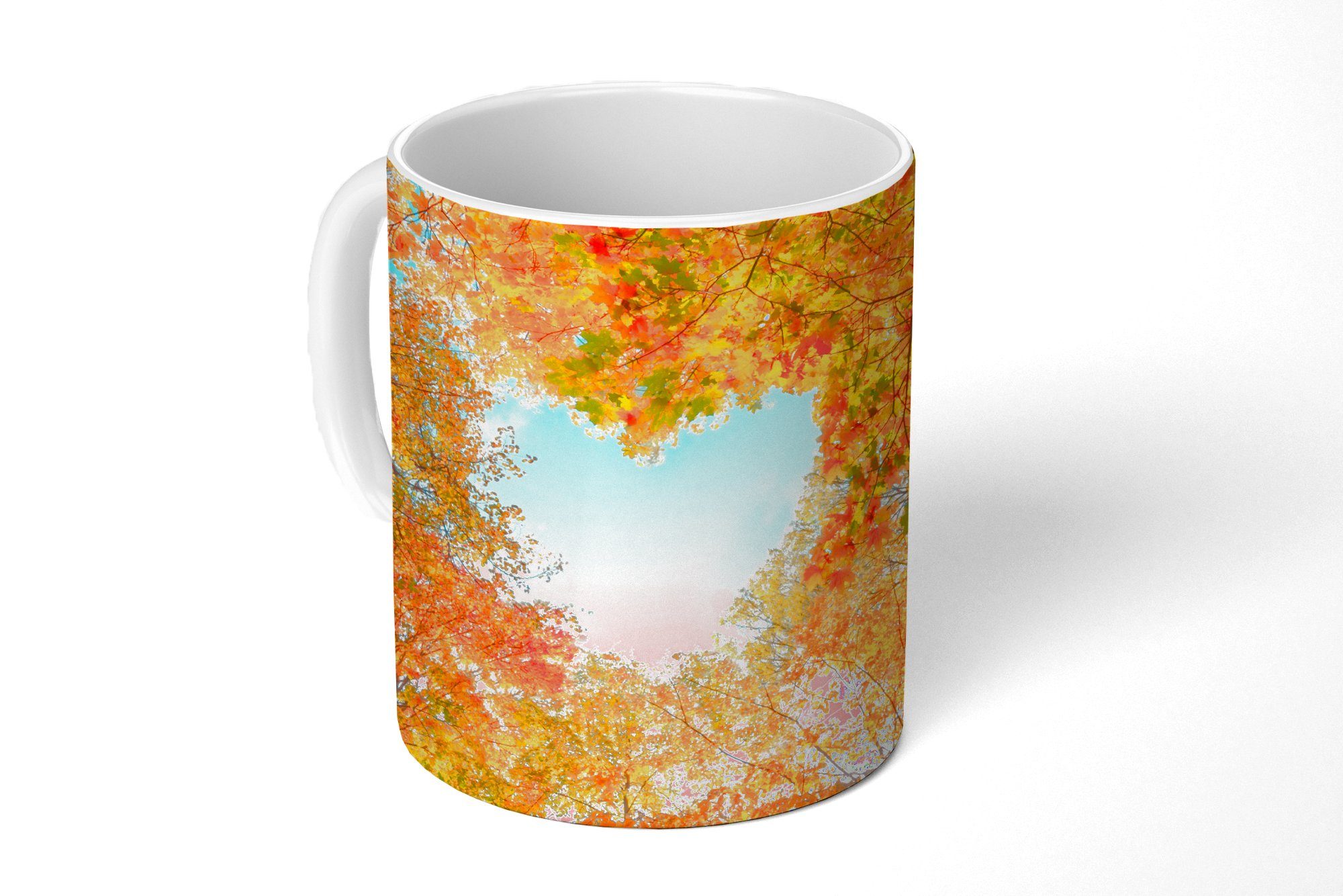 MuchoWow Tasse Bäume - Herbst - Herz - Natur - Orange - Herz, Keramik, Kaffeetassen, Teetasse, Becher, Teetasse, Geschenk