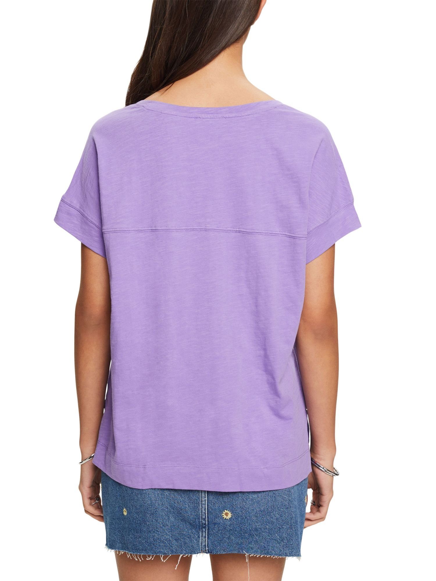 Esprit T-Shirt Baumwoll-T-Shirt PURPLE (1-tlg) mit V-Ausschnitt