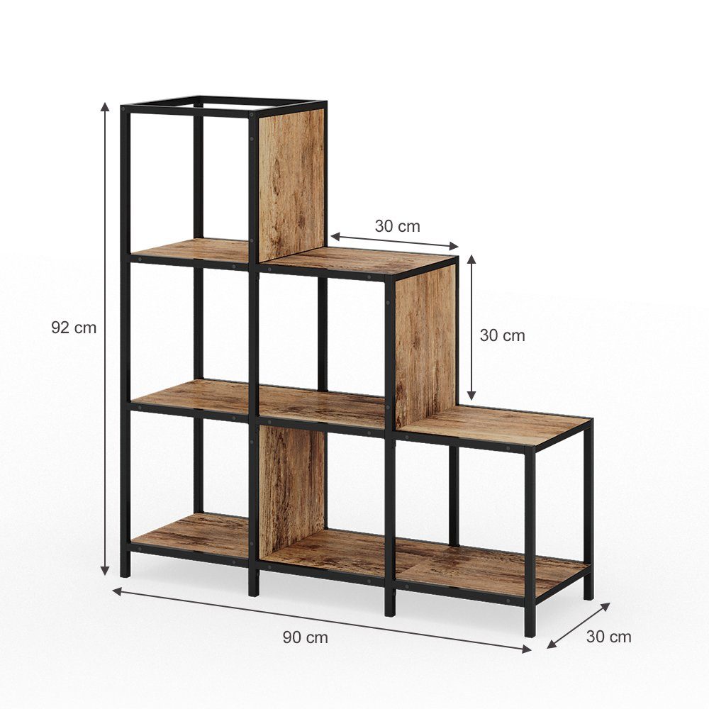 Vicco Raumteilerregal Fyrk, Eiche rustikal/Schwarz, 90 x 92 cm, 1-tlg.
