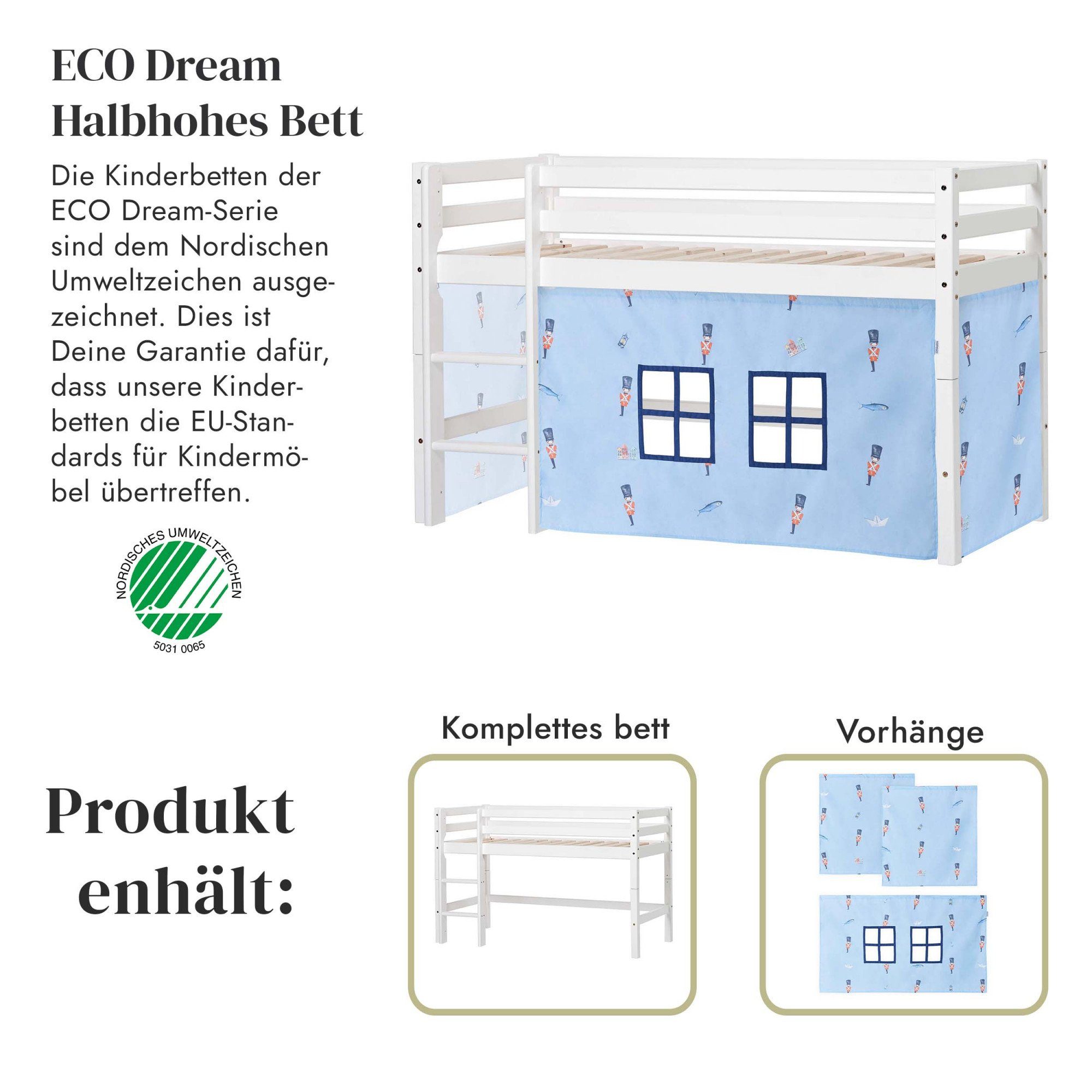 Dream, Zinnsoldat-Vorhang, Hoppekids & mit Matratze Größen Spielbett Massivholzbett 2 wählbar ECO