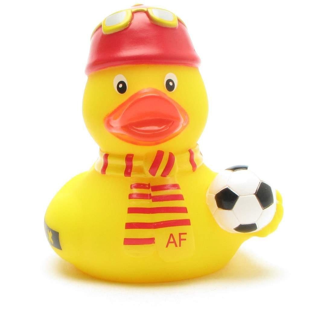 Spielzeug Badewannenspielzeug Duckshop Badespielzeug Quietscheente Fußball-Fan rot-gelb - Badeente