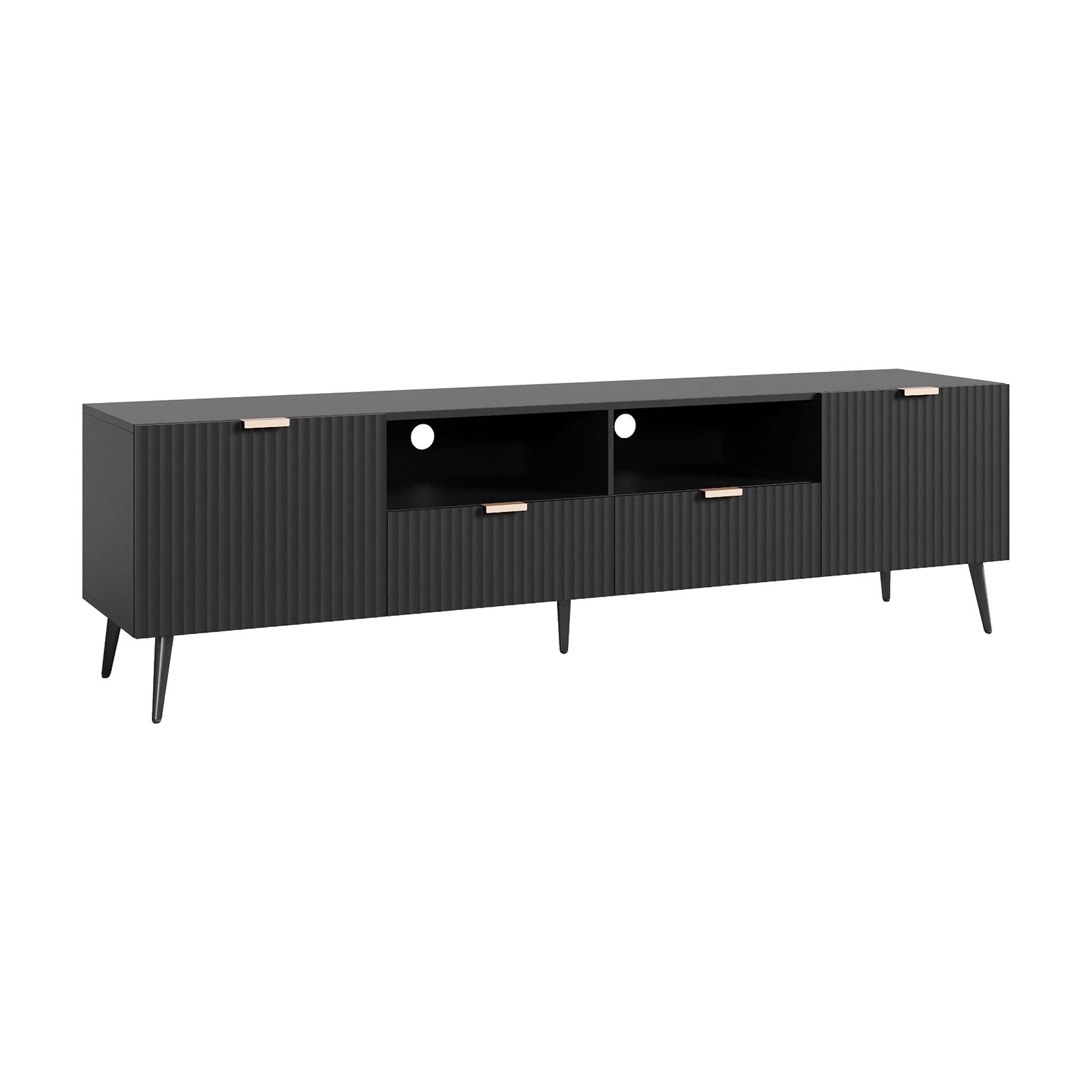 en.casa TV-Schrank »Nand« mit 2 Türen geriffelt 180 x 40 x 51 cm Schwarz