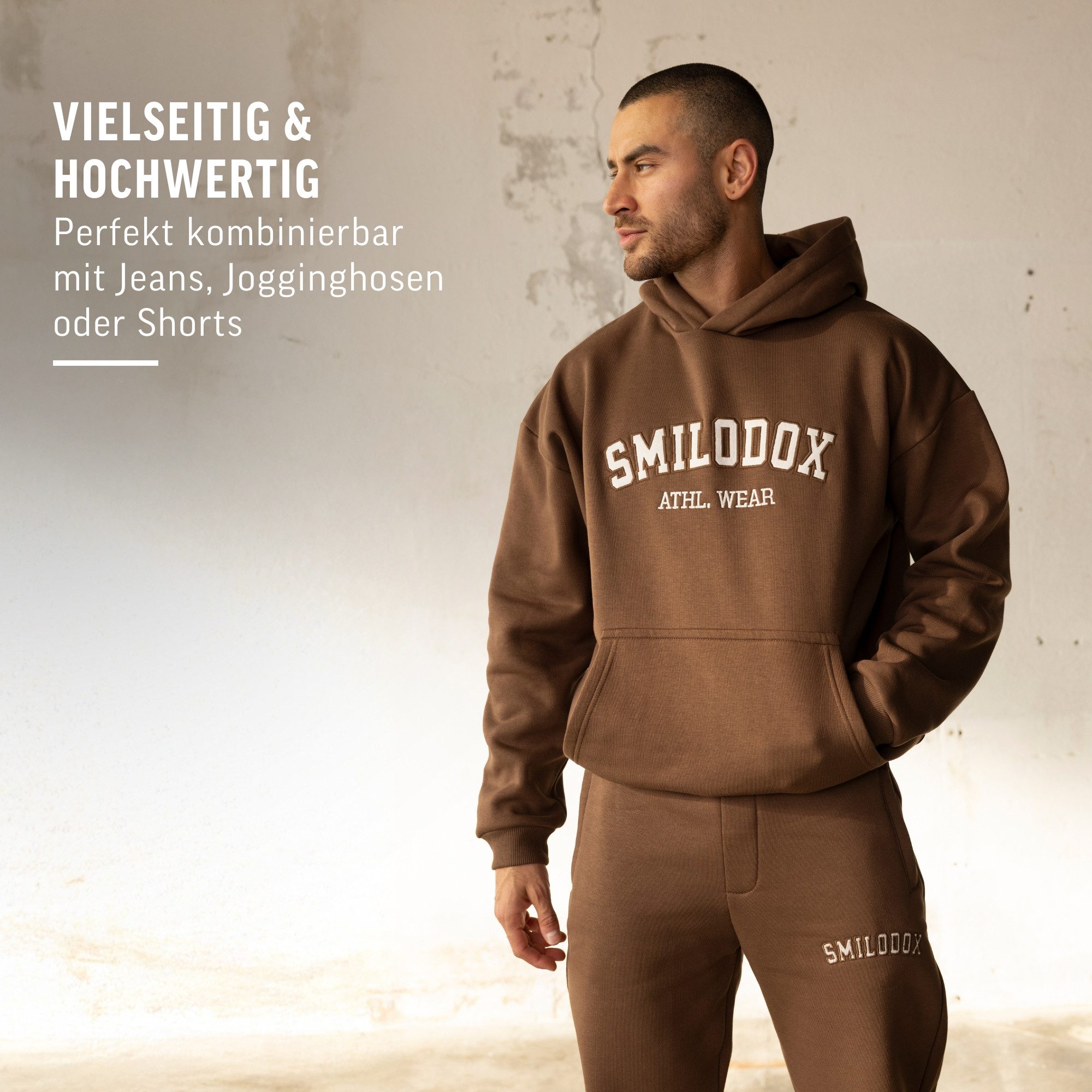 Smilodox Hoodie Kayson, Oversize Kapuzenpullover, Frontprint, große Kapuze Sweatshirt Kängurutasche weicher Stoff Warmer Pulli Streetstyle Alltag Freizeit