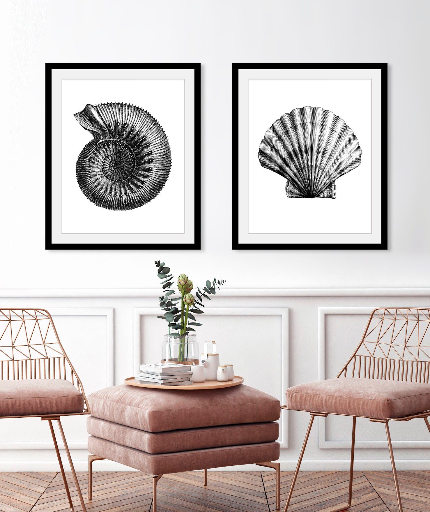 queence Bild Bernd, Kunst, Meer, Schwarz-Weiß, Wassertiere (1 St), HD Premium Poster-Druck inkl. Holzrahmen