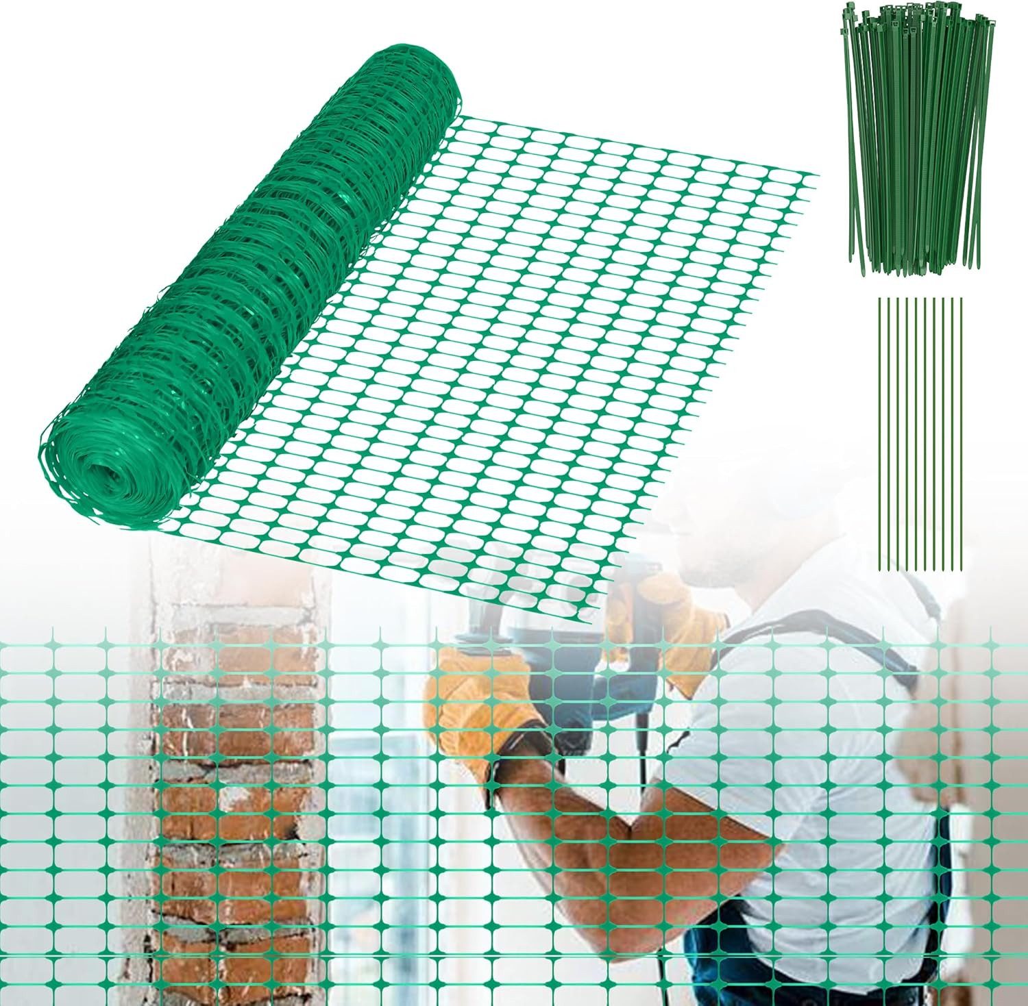 FIVMEN Wildzaun Absperrzaun Bauzaun Begrenzungszaun, Nutztierzäune 100 cm hoch, für Geflügelgehege Warnnetz, Grün(mit Bodenspikes)