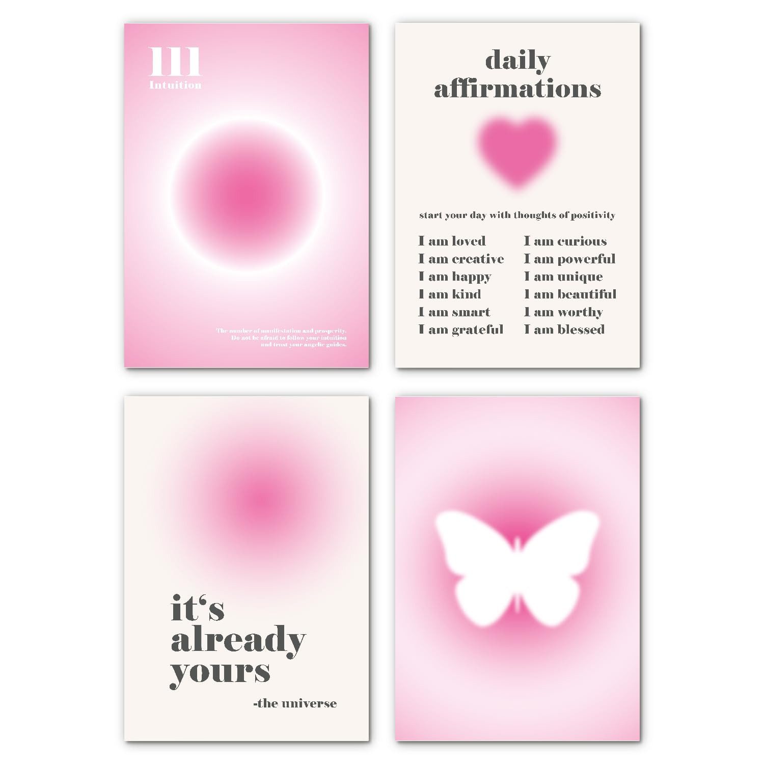 Agger Poster Aesthetic Bilder Aura Deko Poster 4er Set ohne Rahmen, Rosa Teenager, A4(21x30cm) (4 St), Pink Mädchen Decor Wandbilder Schlafzimmer Wohnzimmer Clean Ästhetik