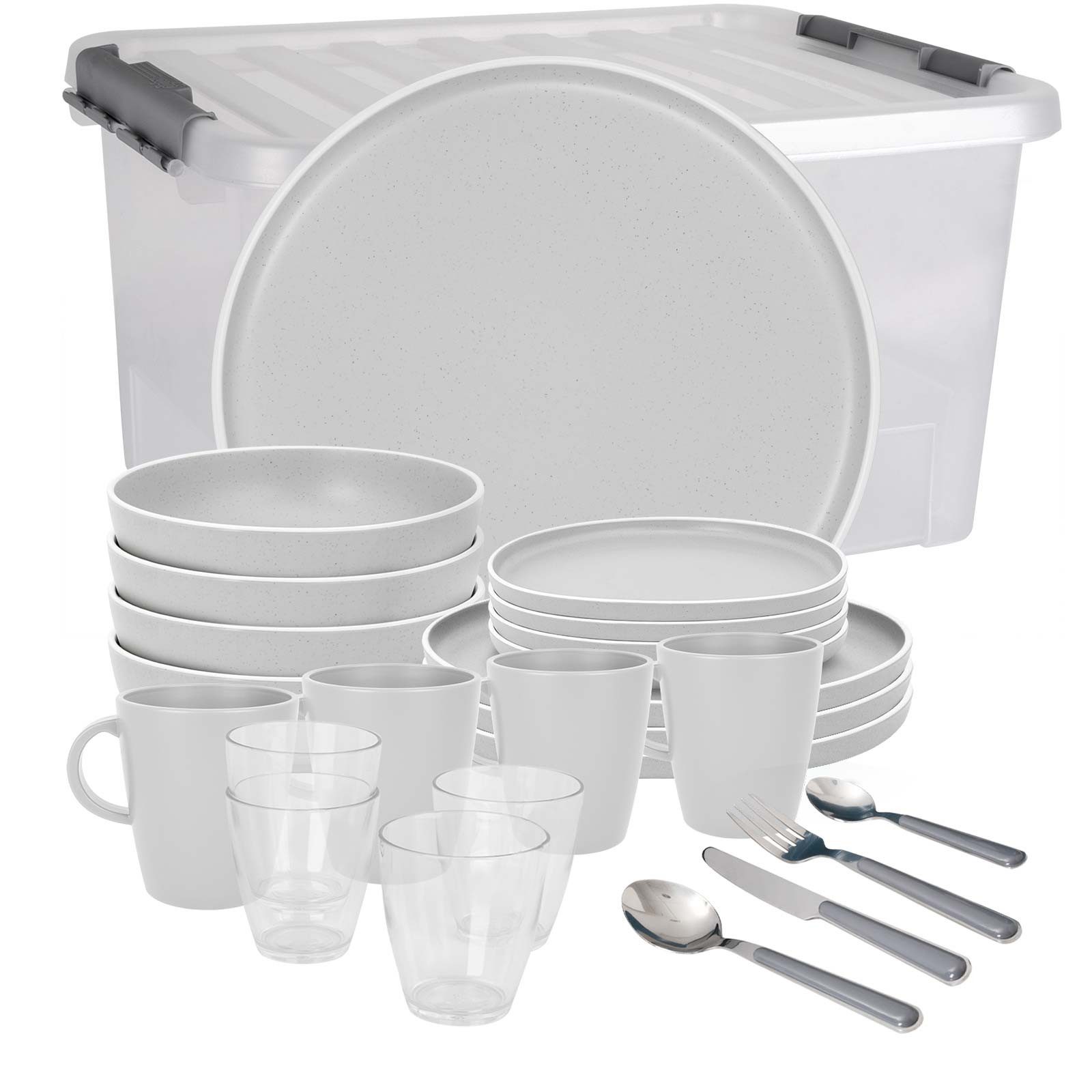 BRUNNER Geschirr-Set BRUNNER Camping Geschirrset DOLOMIT (12, 16, 36-tlg) HELLGRAU AntiSlip (36-tlg)