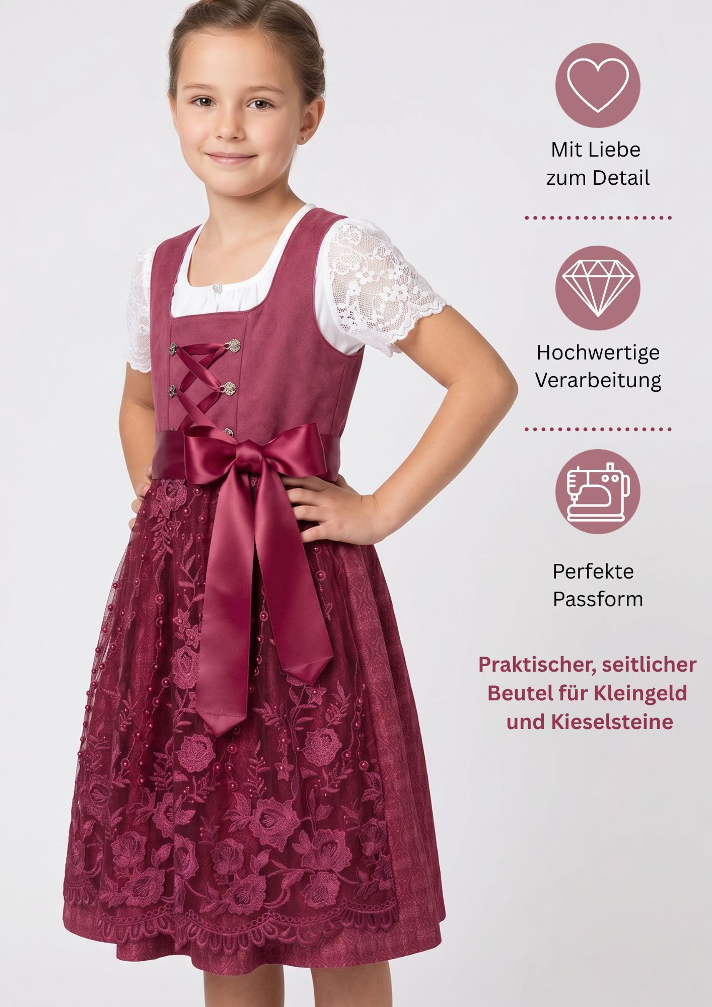 Nübler Dirndl Kinderdirndl Gundi in Beere von Nübler - Rocklänge knielang