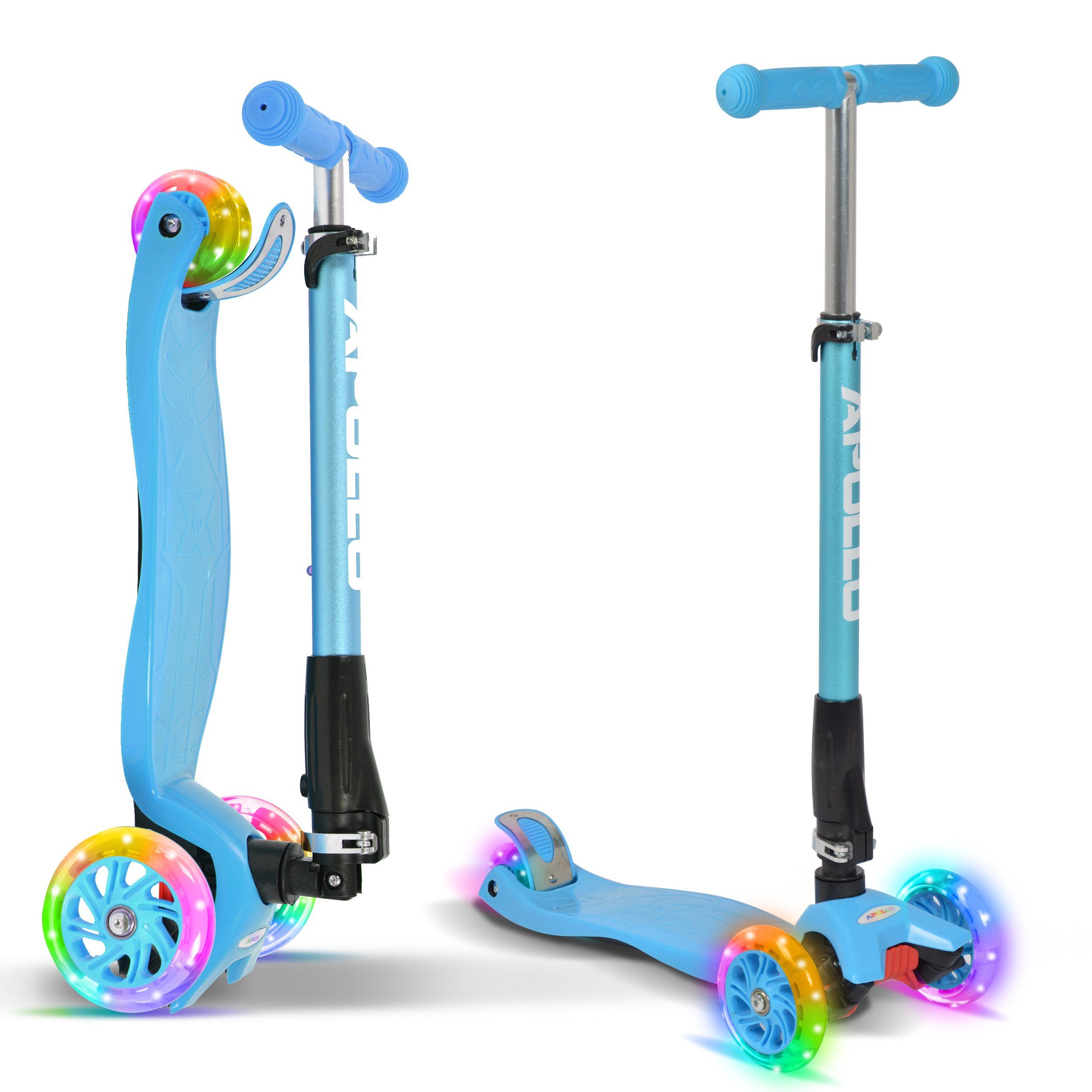 Apollo Dreiradscooter Kinderroller Kids Whiz LED 3-Rad Scooter ab 3 Jahren Tretroller, Klappbarer und höhenverstellbarer Kinder Scooter mit LED Wheels