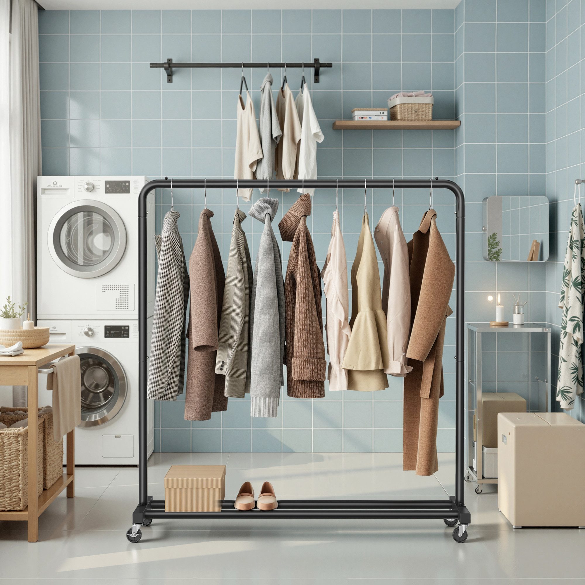 SONGMICS Kleiderständer, Kleiderstange auf Rollen, Garderobenständer