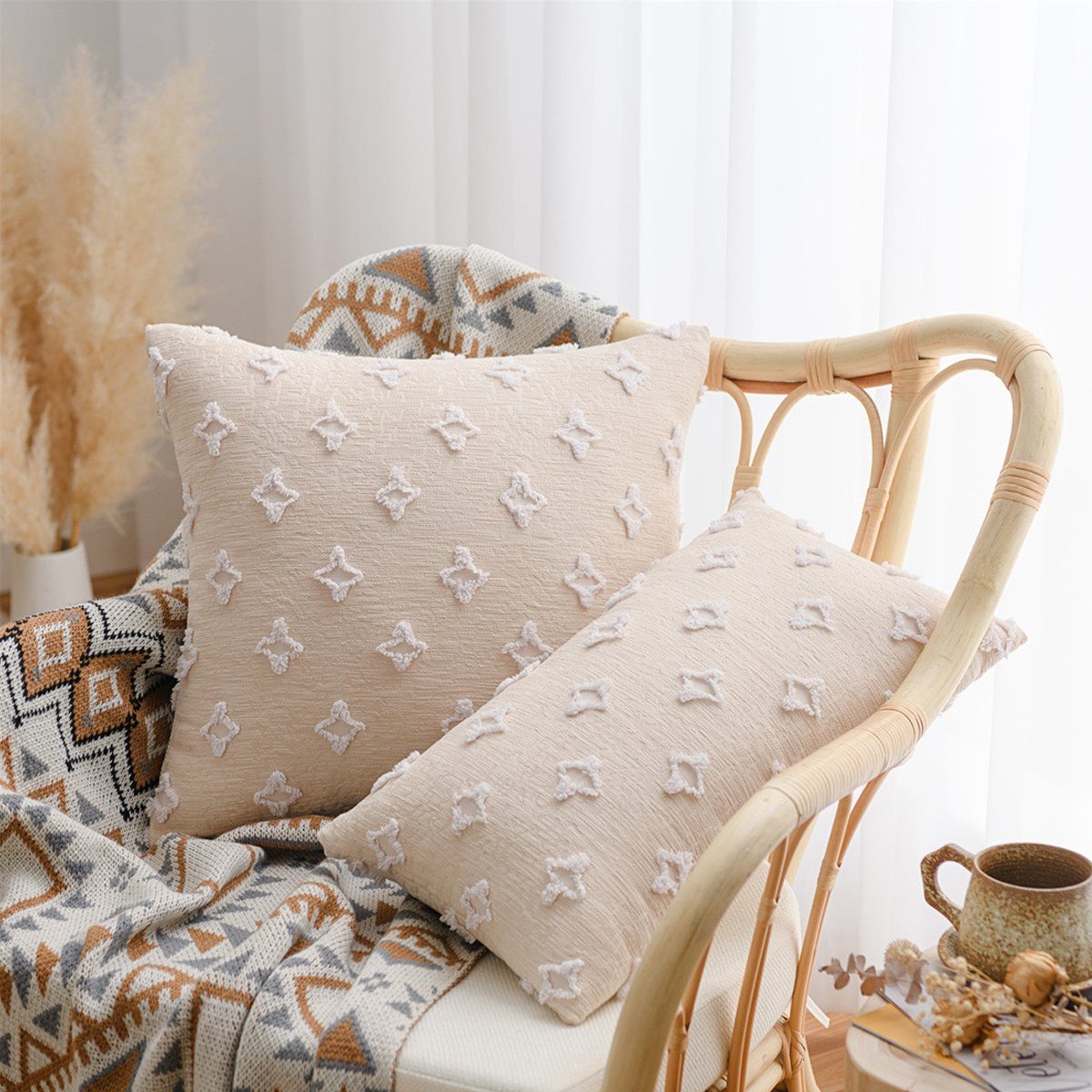 Sofa,Bett, Kissenbezüge dekorative Jacquard,für Jormftte Beige Kissenbezüge,rhombischer 2pcs