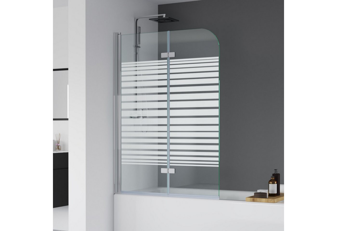 IMPTS Badewannenaufsatz Duschwand für Badewanne Duschabtrennung 2 TLG 3TLG Chrome Schwarz, Nano Sicherherisglas, (Set, 2 tlg), Duschtrennwand Badewanne Chrome 2 teilig Milchglas