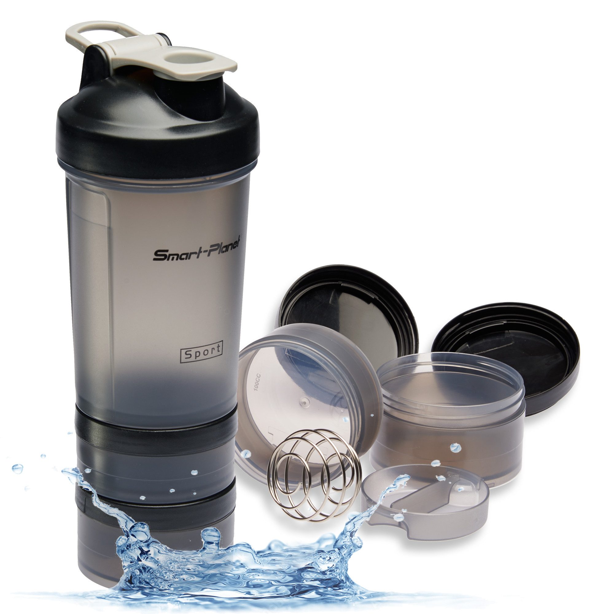 Protein Shaker Smart-Planet Protein Shaker 500ml mit extra Pillenfach und Pulver Dose