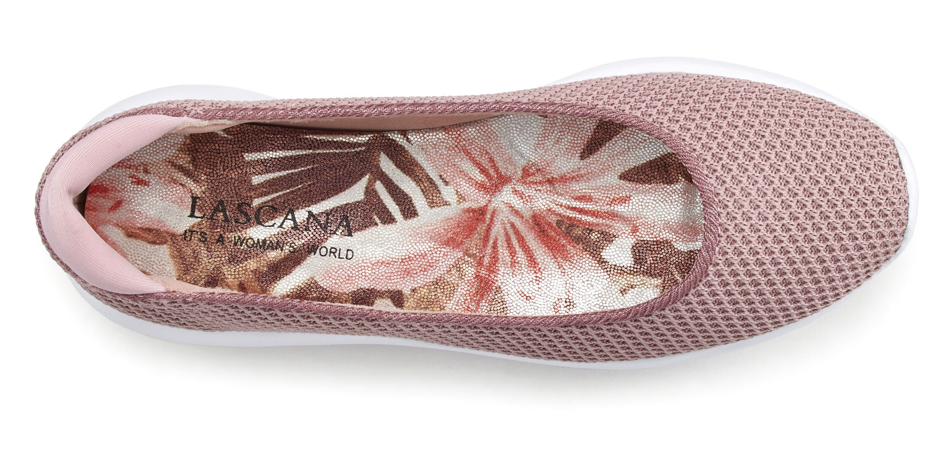 LASCANA Freizeitschuh, Slipper, Halbschuh, Slip-On-Sneaker, Ballerina zum Reinschlüpfen, leichte Mesh-Optik VEGAN