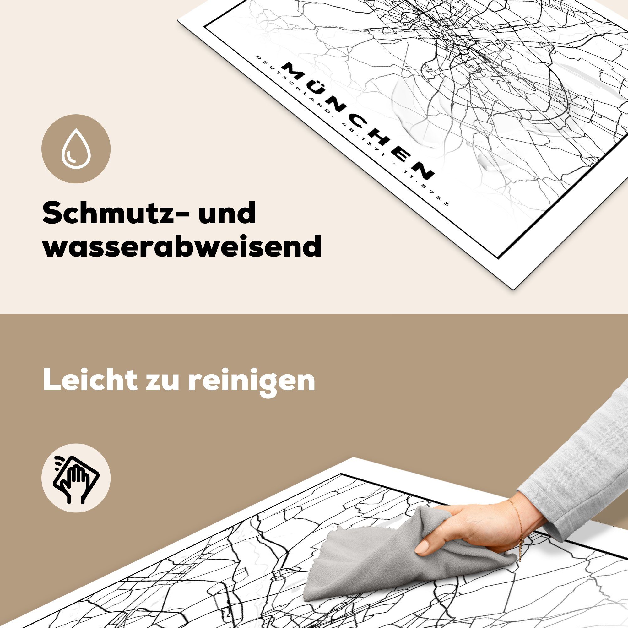 Stadtplan, tlg), Induktionskochfeld (1 Schutz Karte München - Ceranfeldabdeckung Herdblende-/Abdeckplatte - für Vinyl, 81x52 cm, MuchoWow küche, die