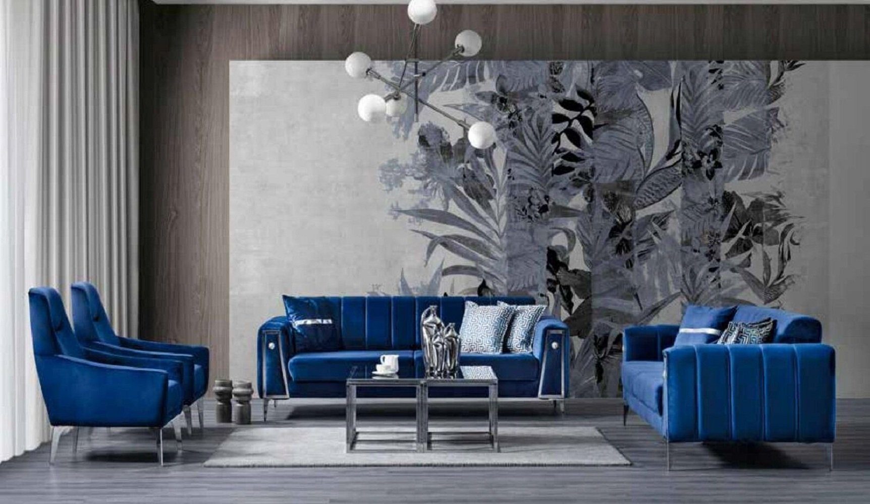 JVmoebel 3-Sitzer Blauer Textil 3 Sitzer Moderne Designer Luxus Couch Wonhzimmermöbel, 1 Teile, Made in Europe