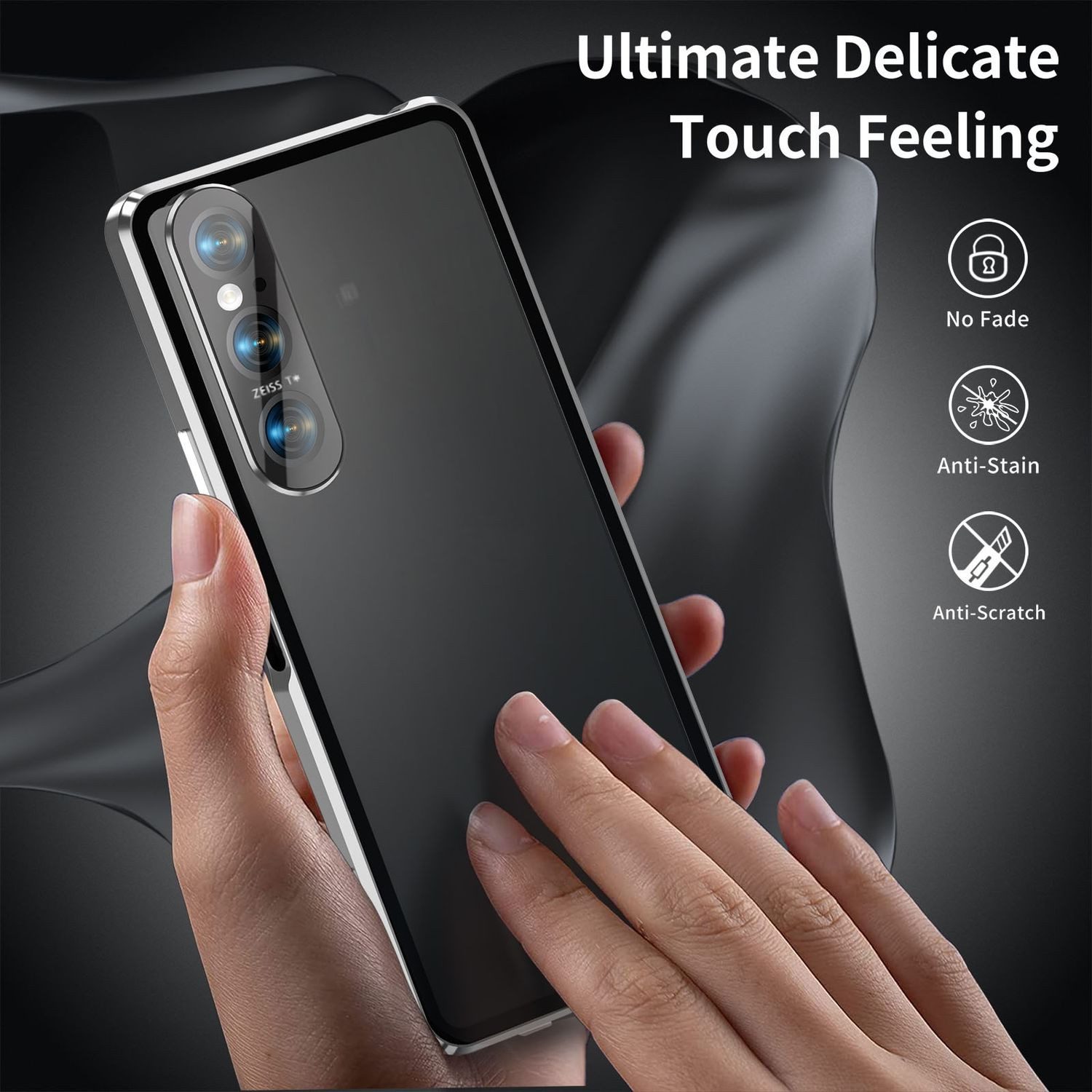 Wigento Handyhülle Für Sony Xperia 1 V Beidseitiger 360 Grad Magnet Glas Hülle Bumper