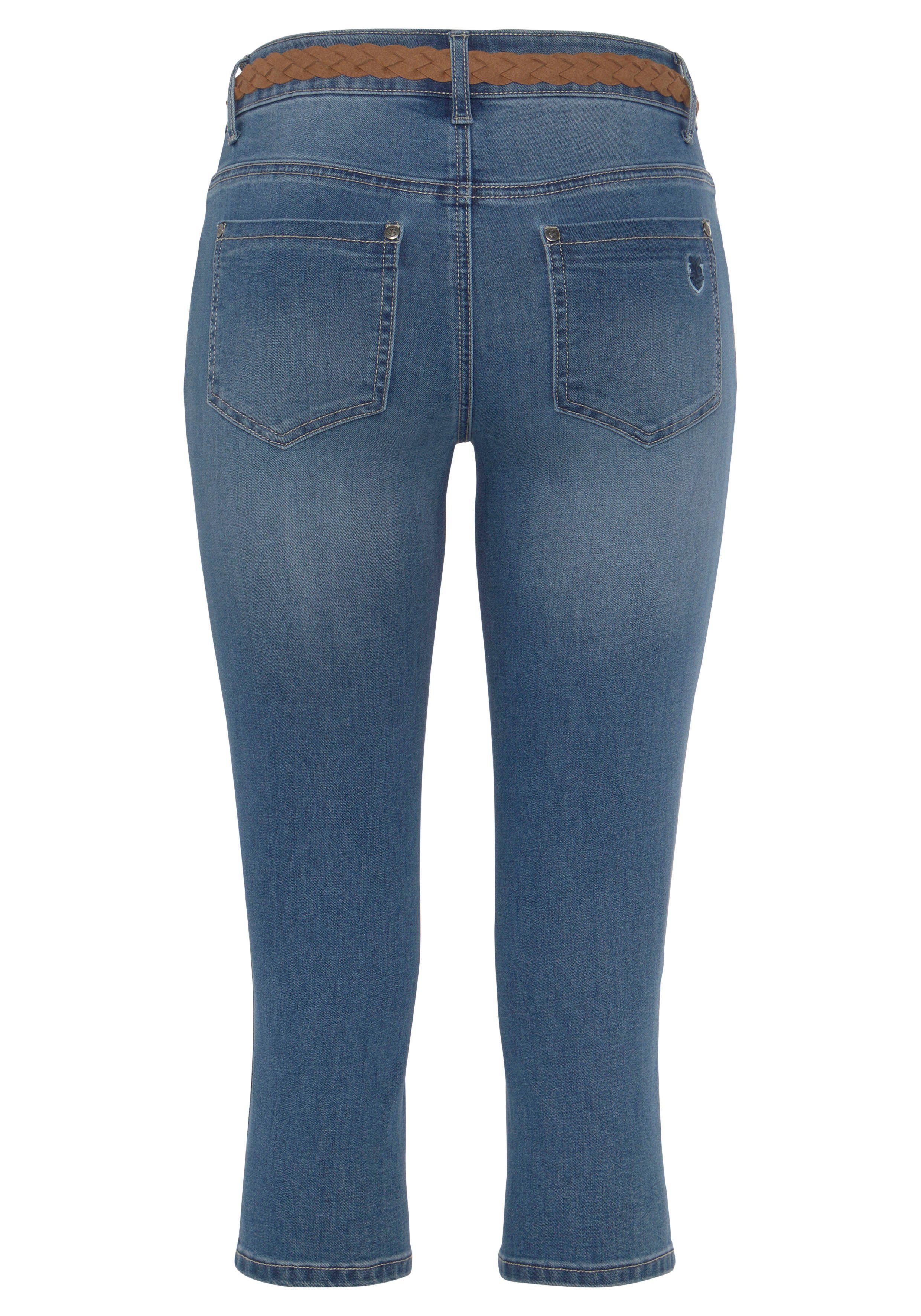 DELMAO 3/4-Jeans (Set, mit ---NEUE modischem Flechtgürtel inklusive Gürtel) mit 2-tlg., MARKE