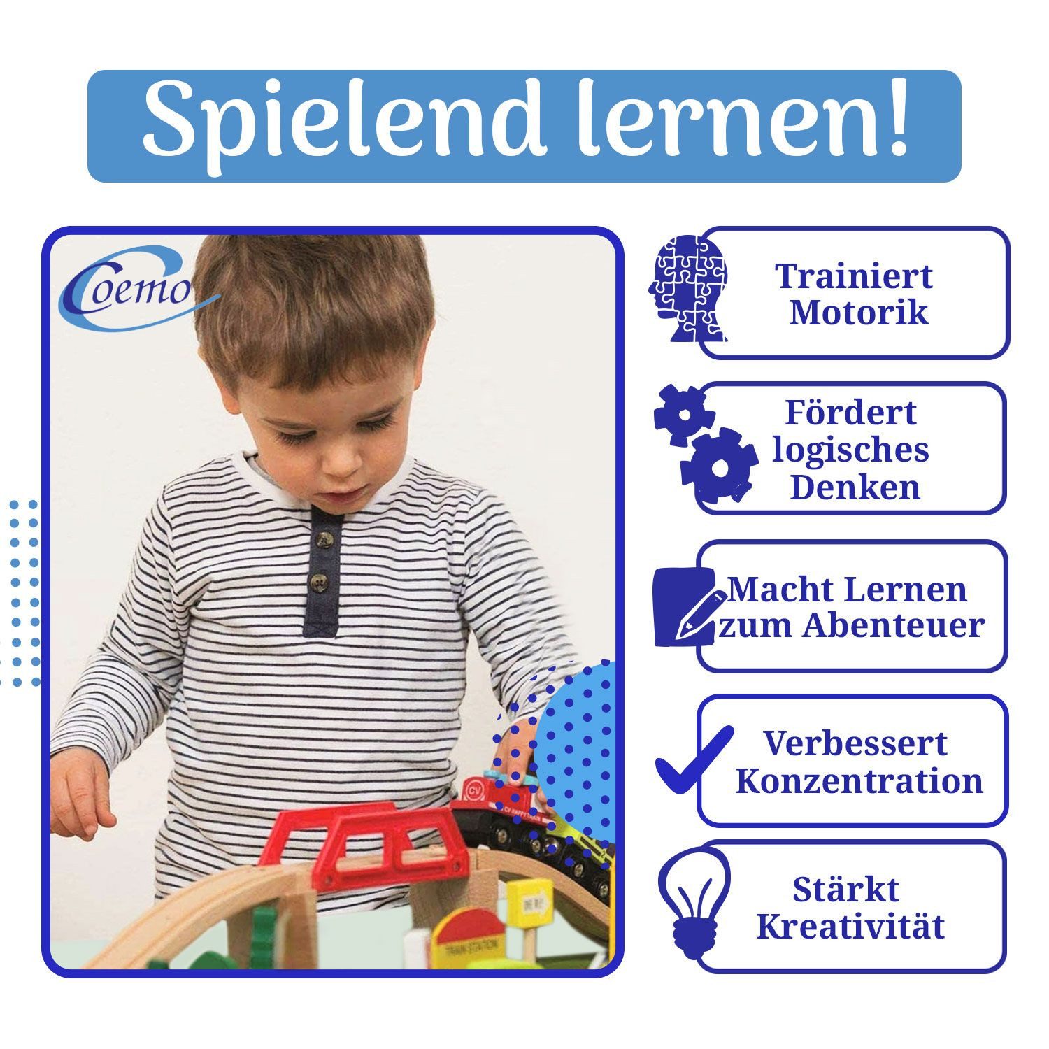 Coemo Spielzeugeisenbahn-Set, Spieltisch Grün für Kinder MDF inkl 90 tlg. Spielzeug Eisenbahn