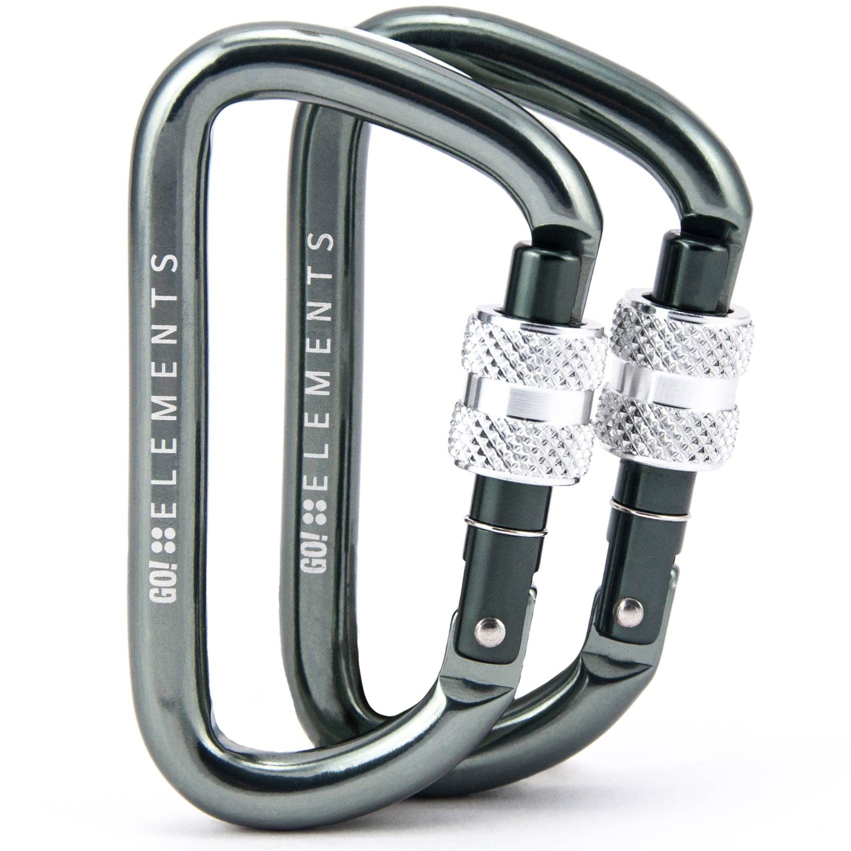 GO!elements Karabiner Strong 8, (2Stück), mit Schraubverschluss - 1200kg Bruchlast Karabinerhaken 12kN STORM