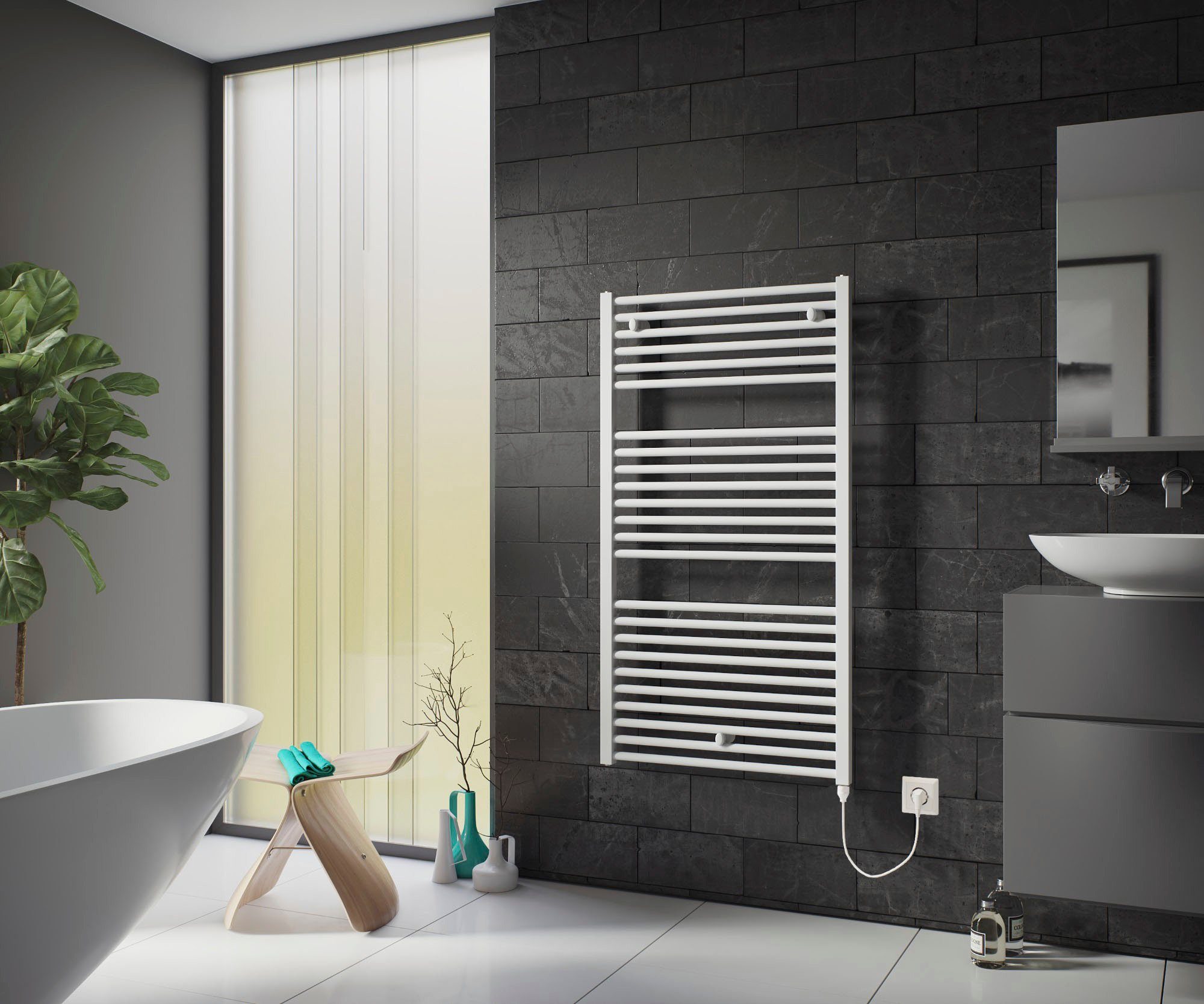 Ximax Elektrischer Badheizkörper Centrino, 720 mm x 500 mm, 300 Watt, Heizstab Typ 1, Weiß