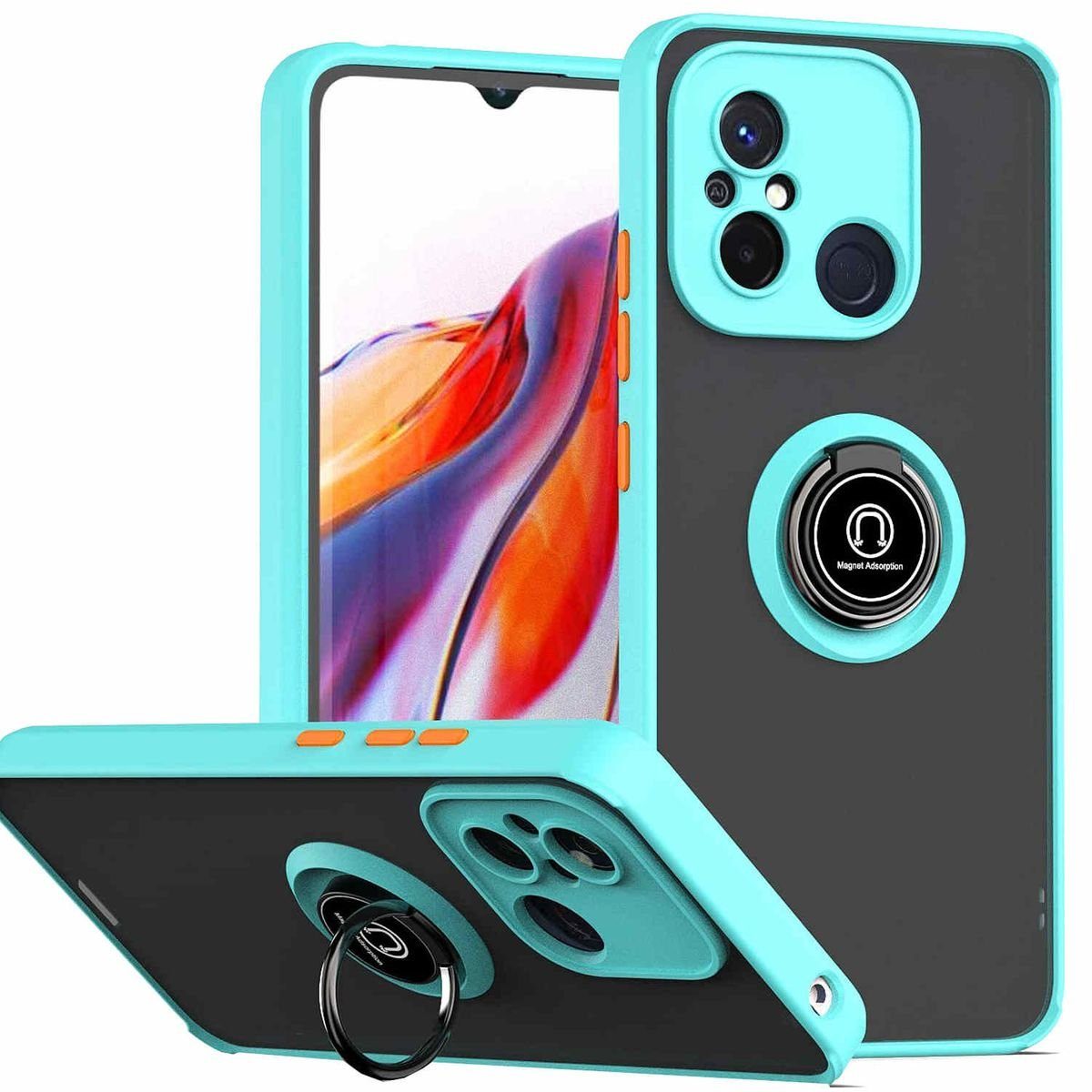 Wigento Handyhülle Für Xiaomi Redmi 11A / 12C Ring Magnet Handy Tasche  Hülle Etuis H-Blau