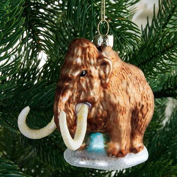 BRUBAKER Weihnachtsbaumkugel Mammut Weihnachtskugel aus Glas - Handbemalt Steinzeit Elefant (1 St), Lustig - Christbaumkugel Figuren Weihnachtsdeko