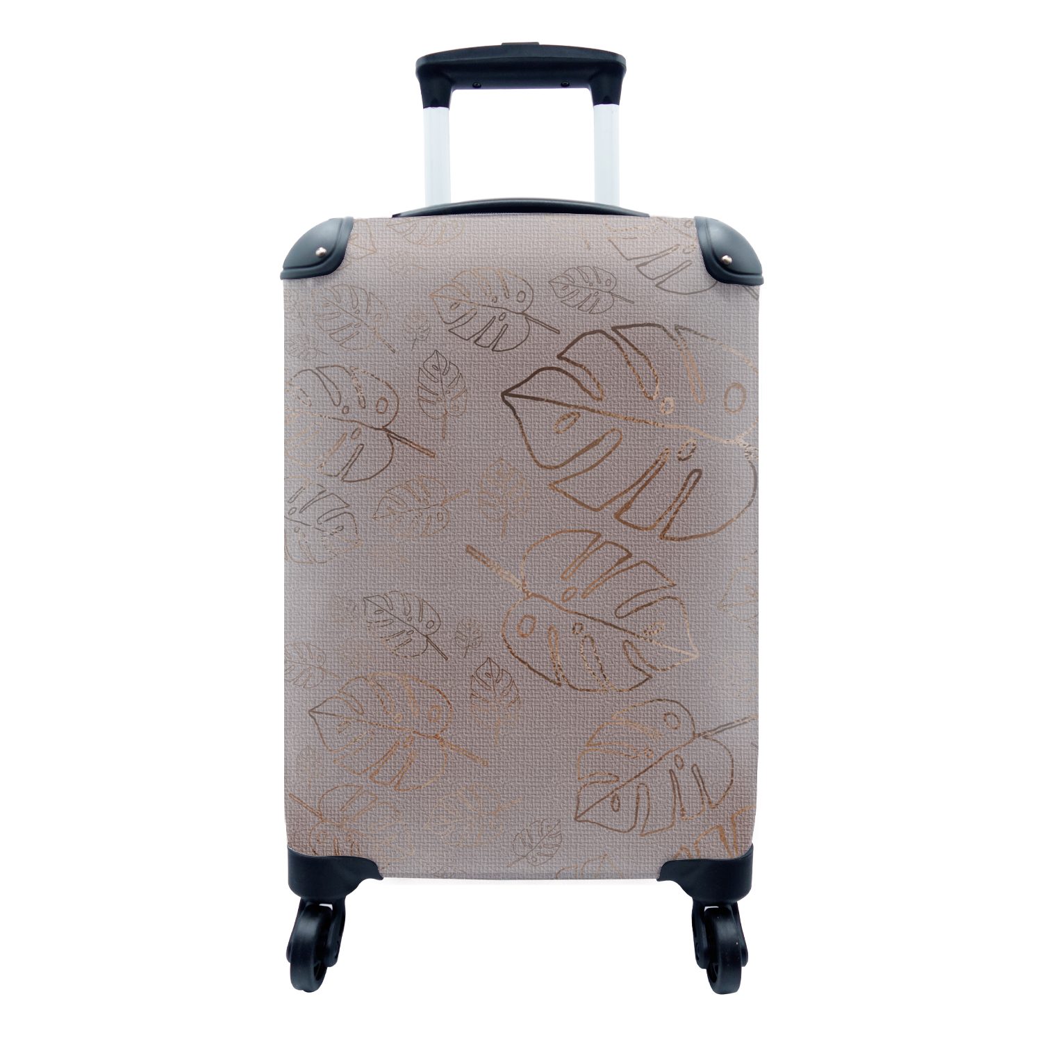 MuchoWow Handgepäckkoffer Muster - Blätter - Lila - Bronze, 4 Rollen, Reisetasche mit rollen, Handgepäck für Ferien, Trolley, Reisekoffer