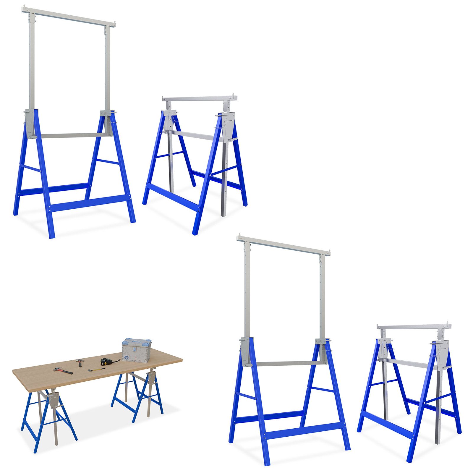FIVMEN Gerüst Gerüstbock mit 7-fach höhenverstellbar 80-130 cm Arbeitsbock, (4 St), Zusammenklappbar Werkzeughalter Unterstellbock