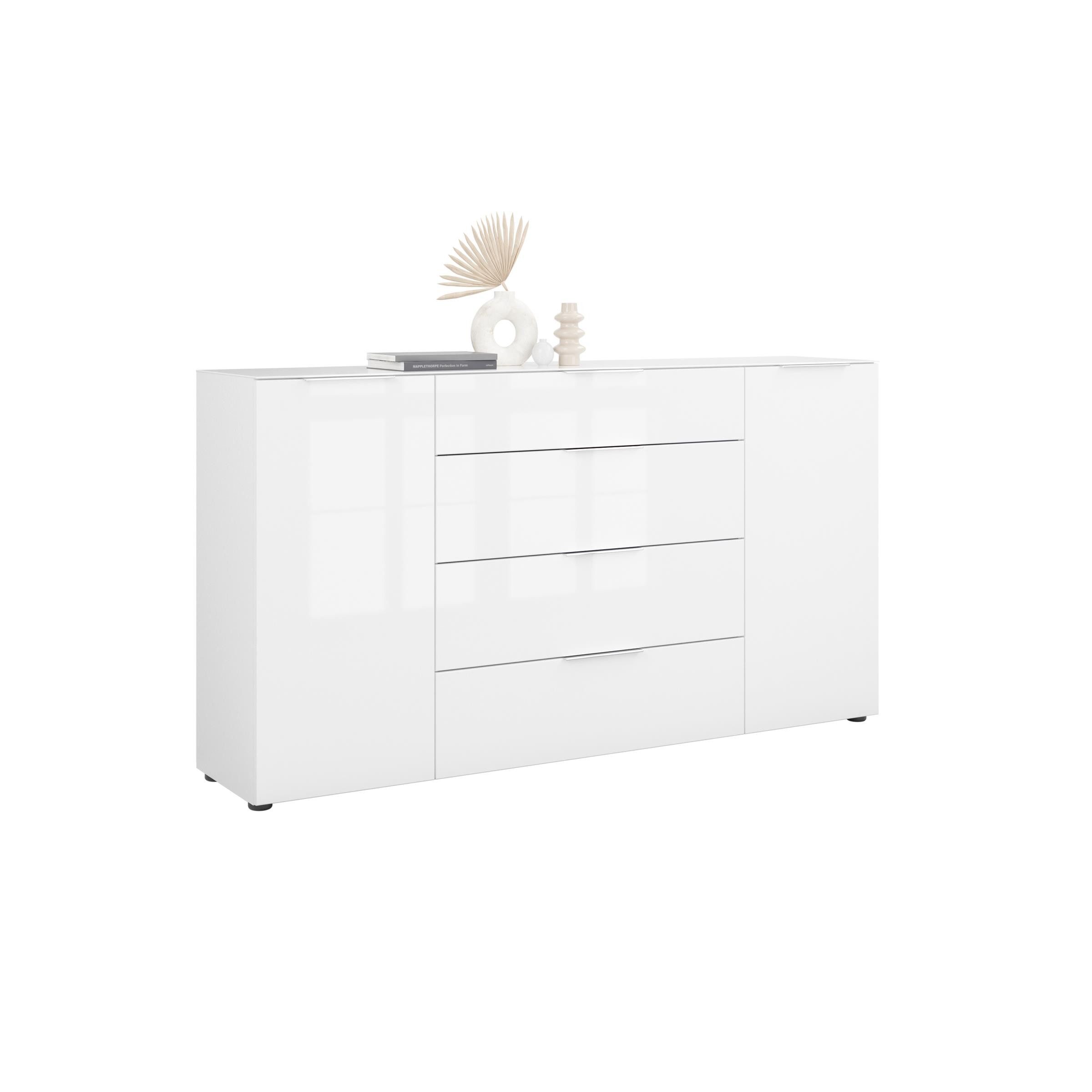 freiraum Sideboard style, in weiß matt - Weißglas - 180x98,7x40cm (BxHxT)