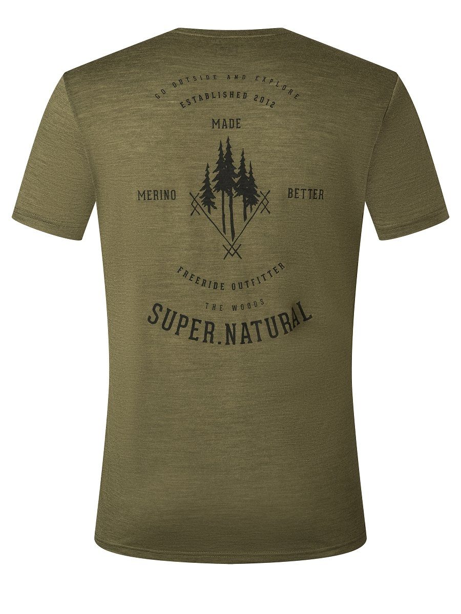 SUPER.NATURAL Print-Shirt Merino FREERIDE T-Shirt Merino-Materialmix pflegeleichter Black Night TEE Olive M Melange/Jet
