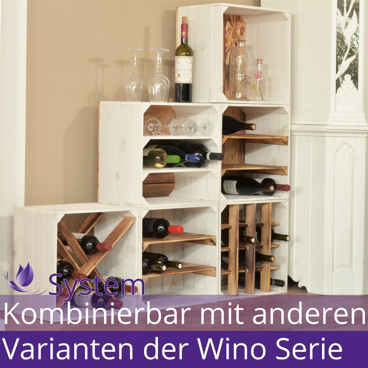 CHICCIE Weinregal Wino Flaschenregal aus Holz Greta Geflammt 1x Regal, 1-tl günstig online kaufen