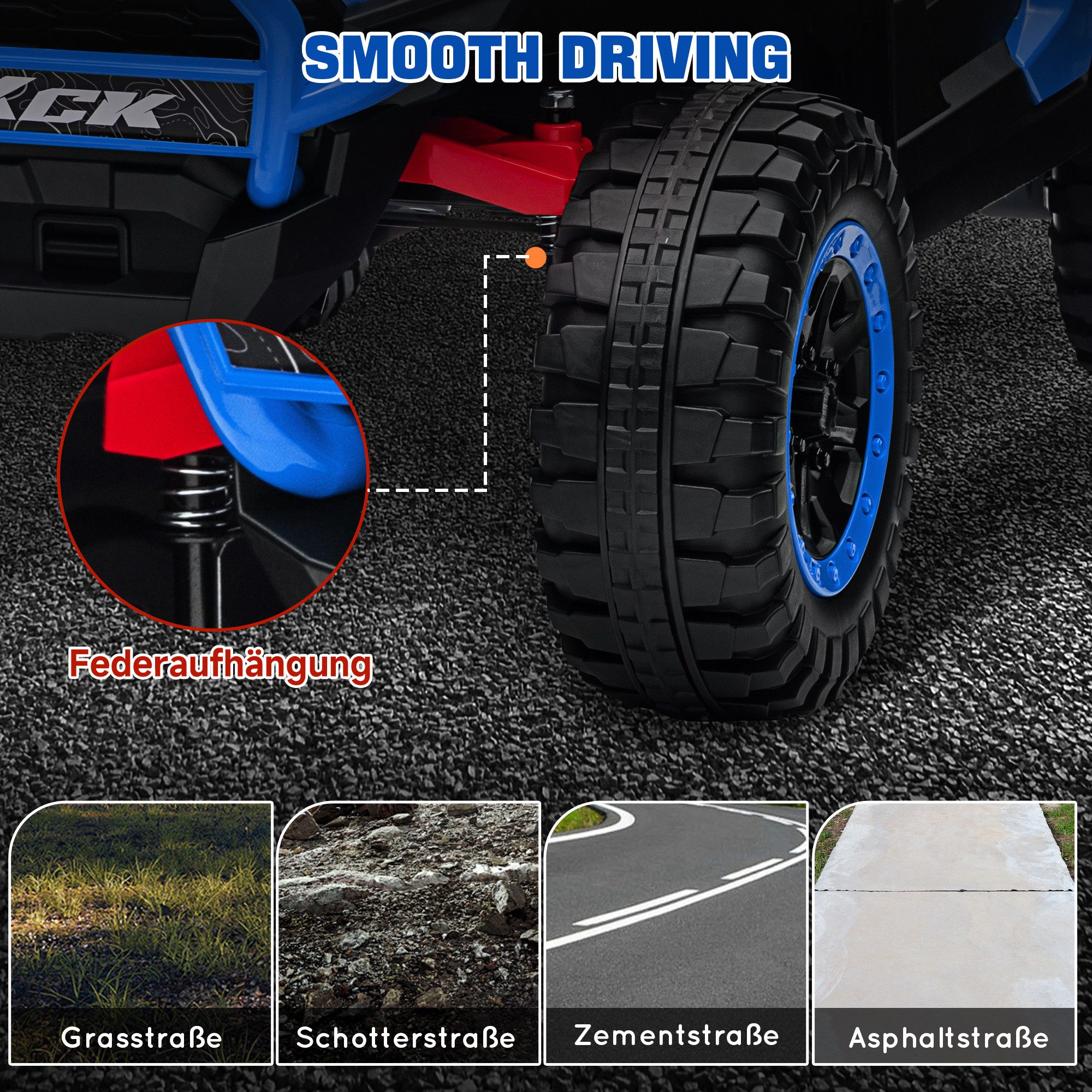 AIYAPLAY Elektro-Kinderauto mit Musikanschluss, 2,4G Fernbedienung, Scheinwerfer, Hupe, 5-7 km/h, Belastbarkeit 50 kg, (1-tlg), für Kinder 3-8 Jahre, Blau