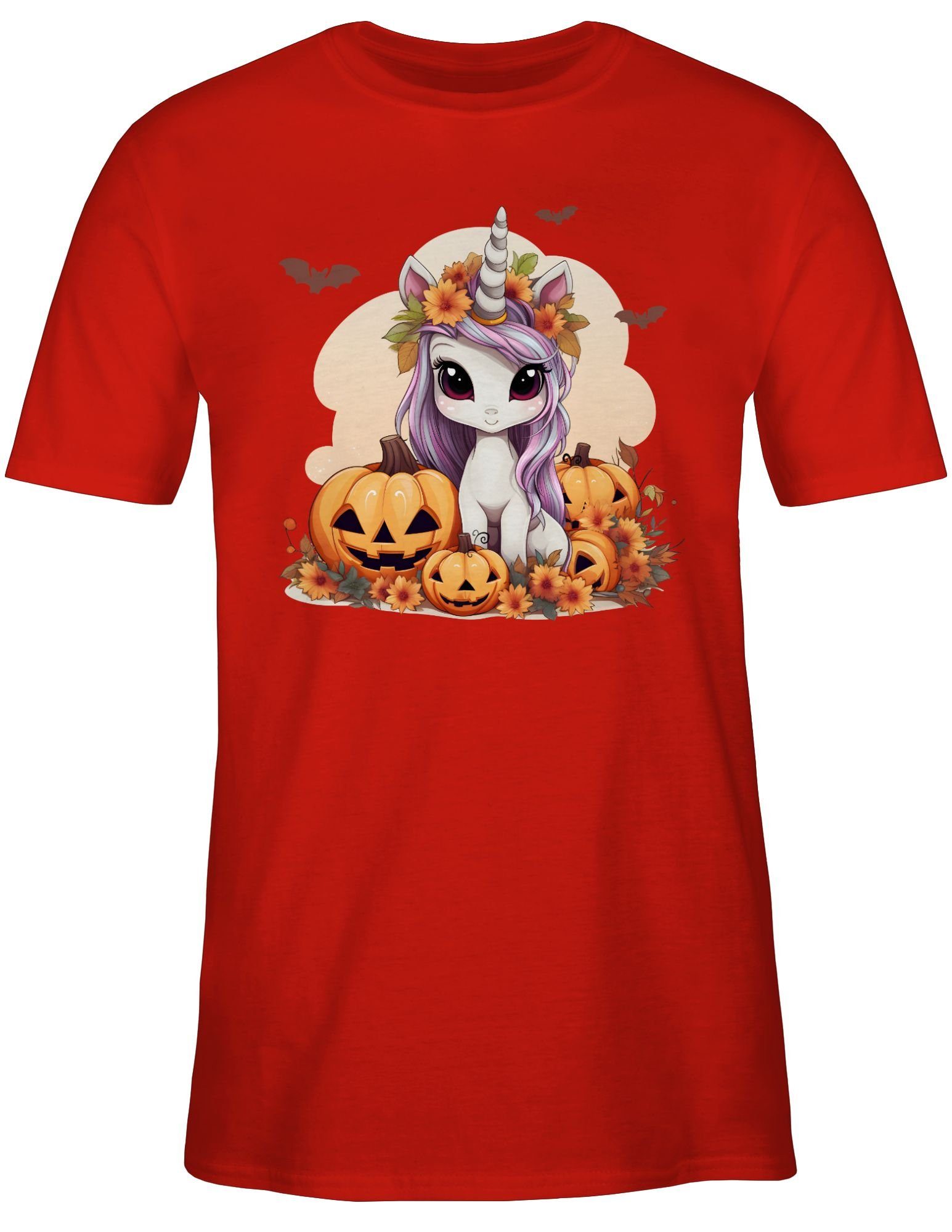 Kostüme T-Shirt 03 Kürbis Halloween Einhorn Unicorn Shirtracer Halloween Süßes Rot Herren