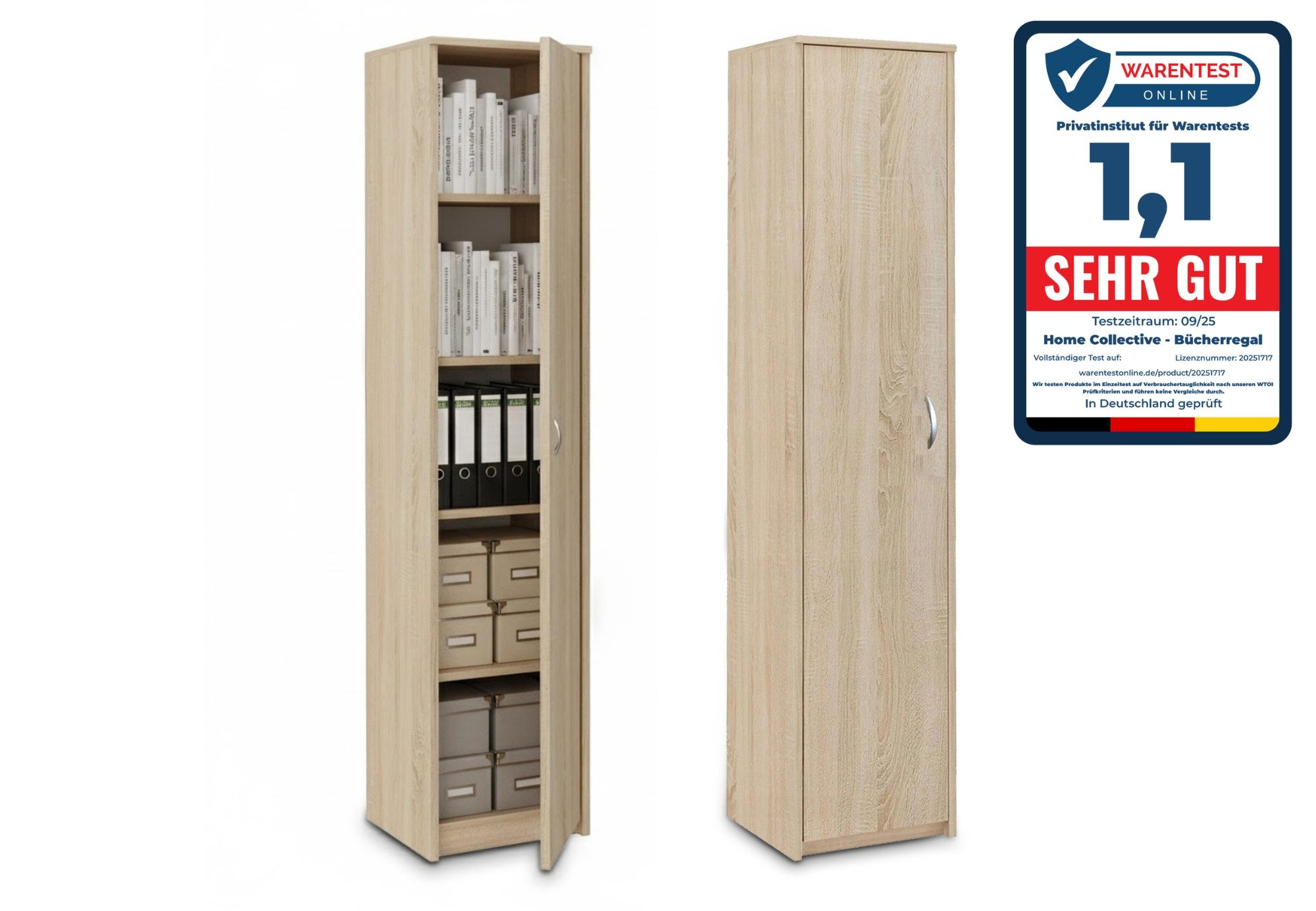 Home Collective Aktenschrank Bücherregal Kleiderschrank Regal 40cm breit 180cm hoch Schrank (Regal Wand schmal Holz für Schlafzimmer Flur Keller Büro) Mehrzweckschrank mit 4 verstellbaren Einlegeböden Aktenschrank sonoma