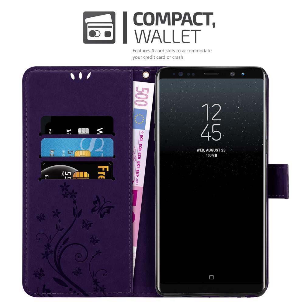 Cadorabo Handyhülle für Samsung Galaxy NOTE 8 Hülle Samsung Galaxy NOTE 8, Hülle Schutzhülle Blumen Flower mit Standfunktion Kartenfach Magnet