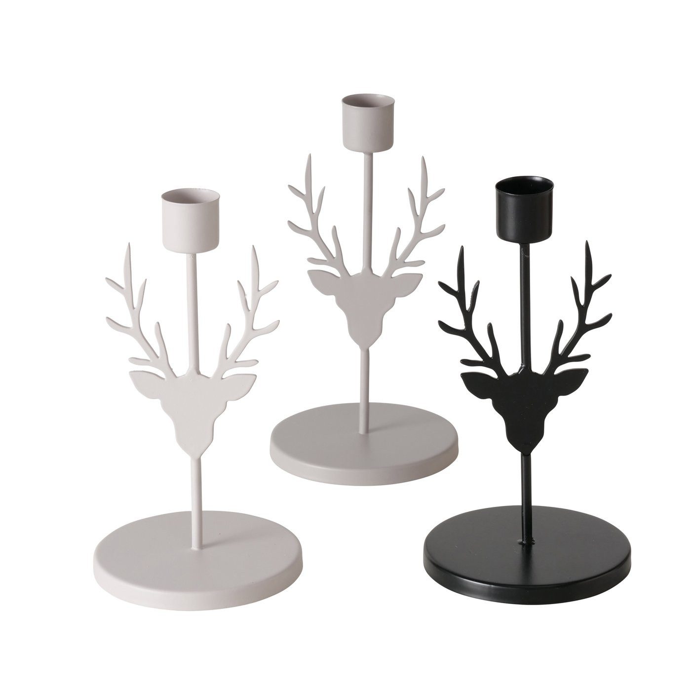 Kerzenständer 3er Set Kerzenleuchter Hirsch aus Metall – Grau und Schwarz, 16 cm