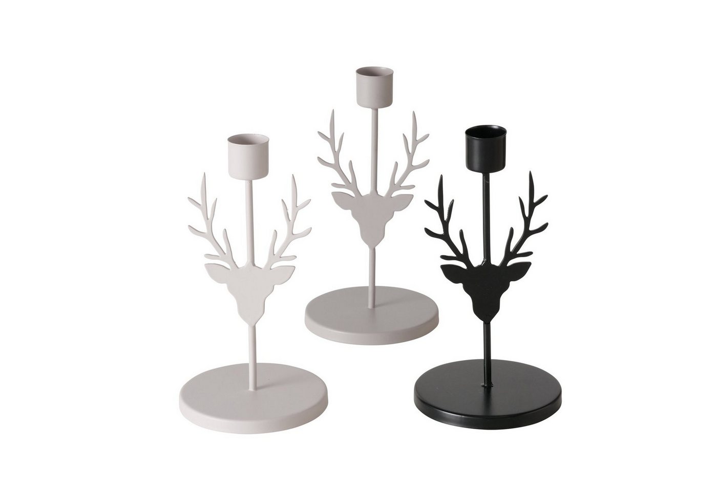 MF Kerzenständer 3er Set Kerzenleuchter Hirsch aus Metall – Grau und Schwarz, 16 cm (3 St)